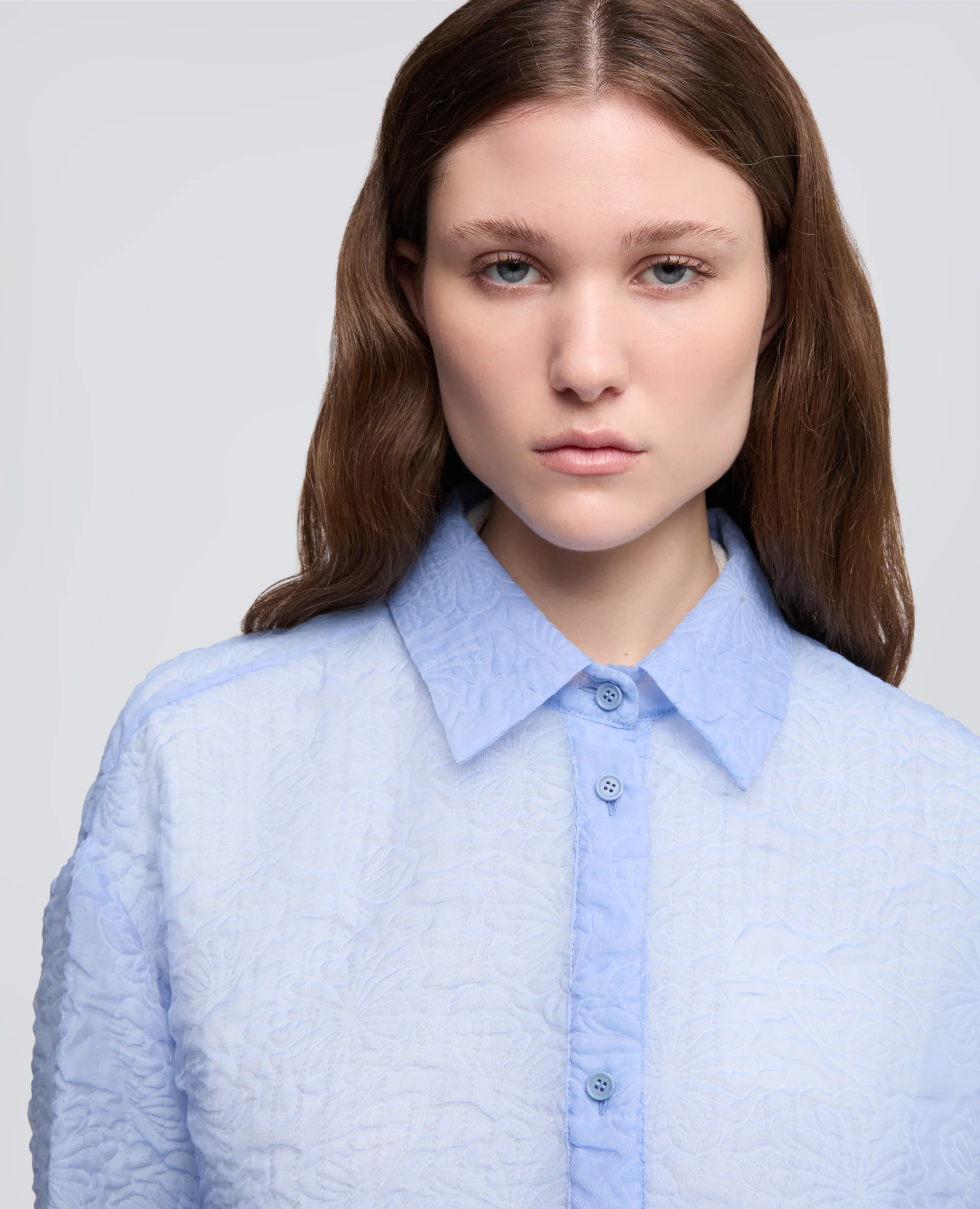 CAMICIA IN CLOQUEIN COTONE NYLON - AZZURRO - Image 4