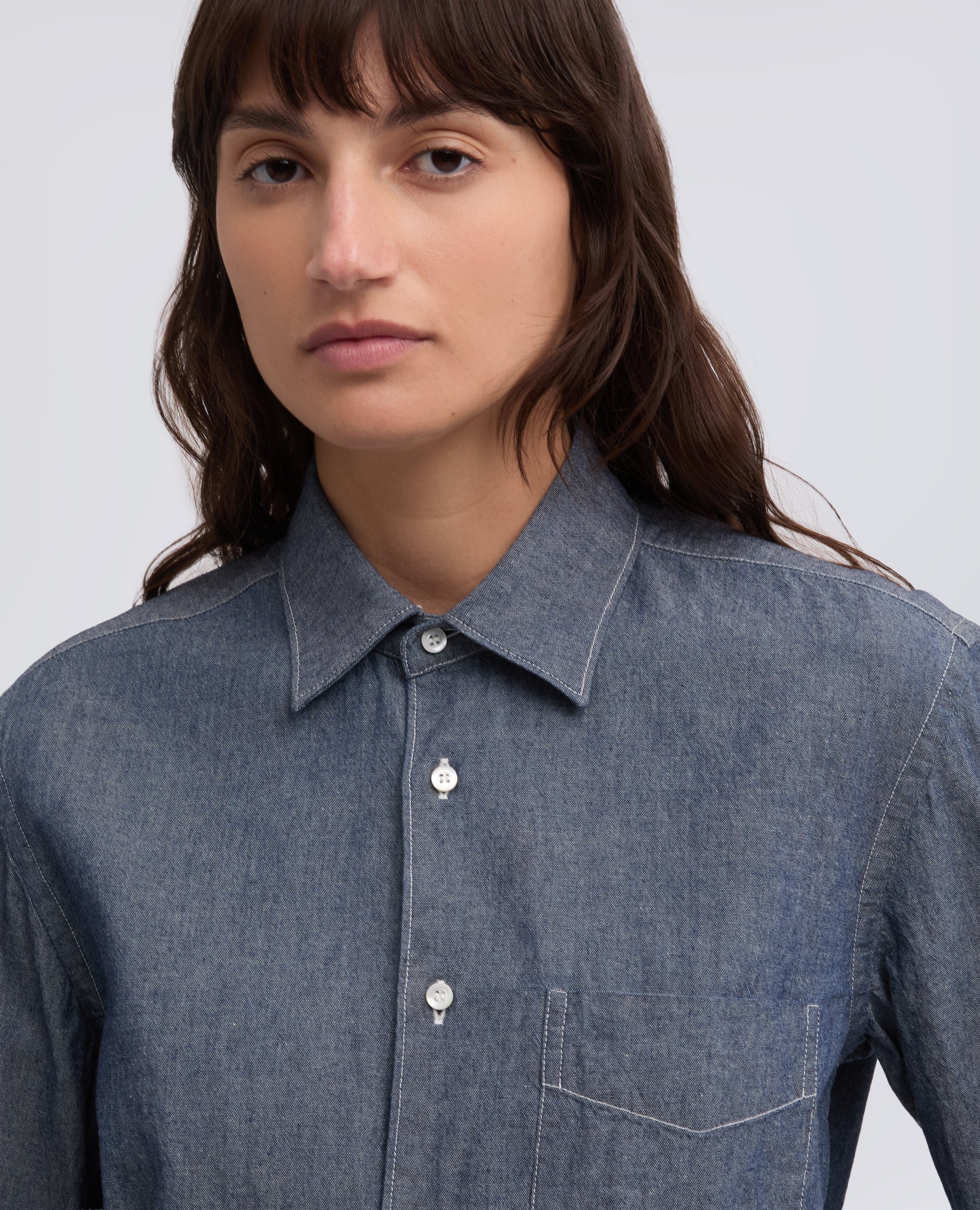 CAMICIA IN CHAMBRAY COTONE  CON COLLO CLASSICO - AA CAPSULE COLLECTION - DENIM - Image 4