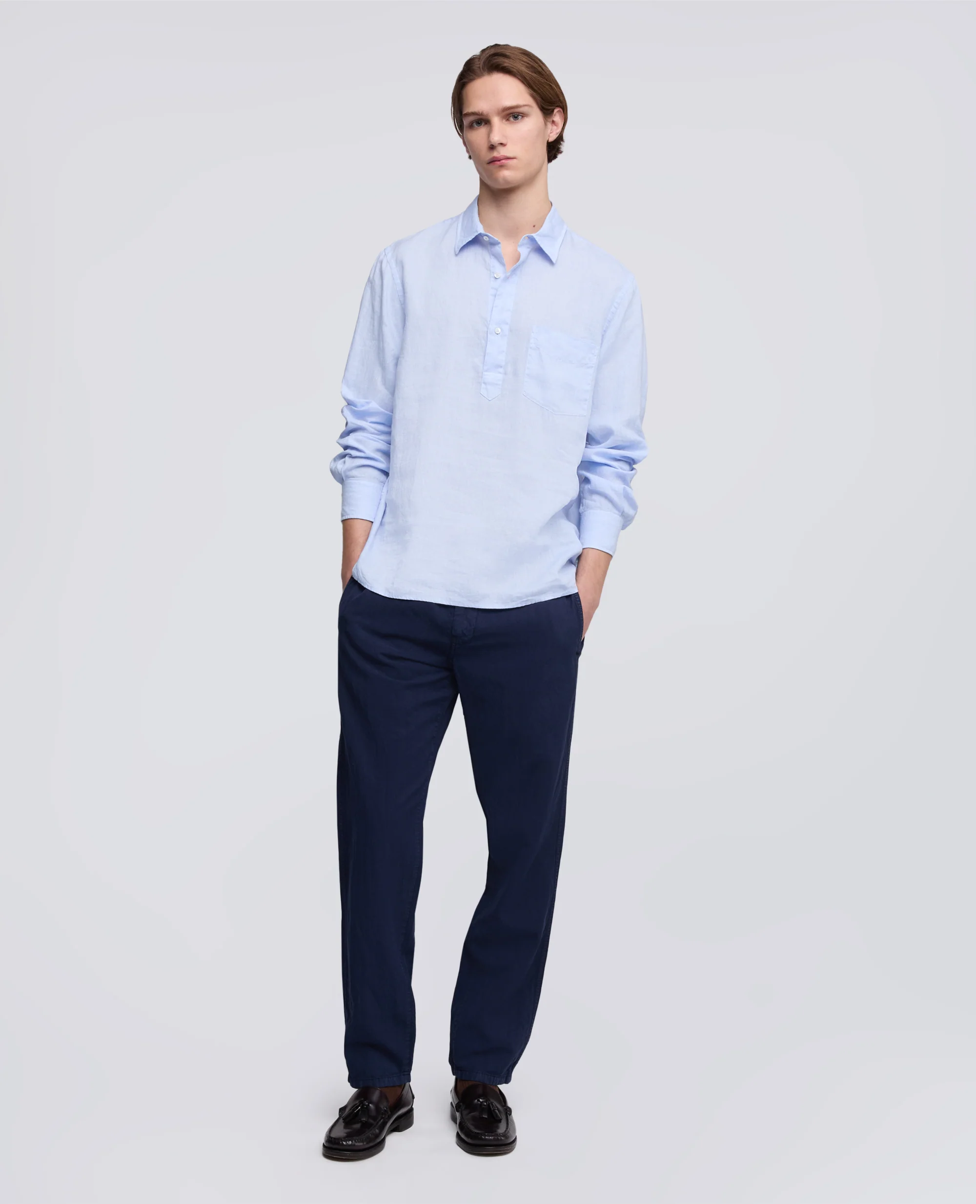 CAMICIA IN LINO LEGGERO A POLO - AZZURRO - Image 2