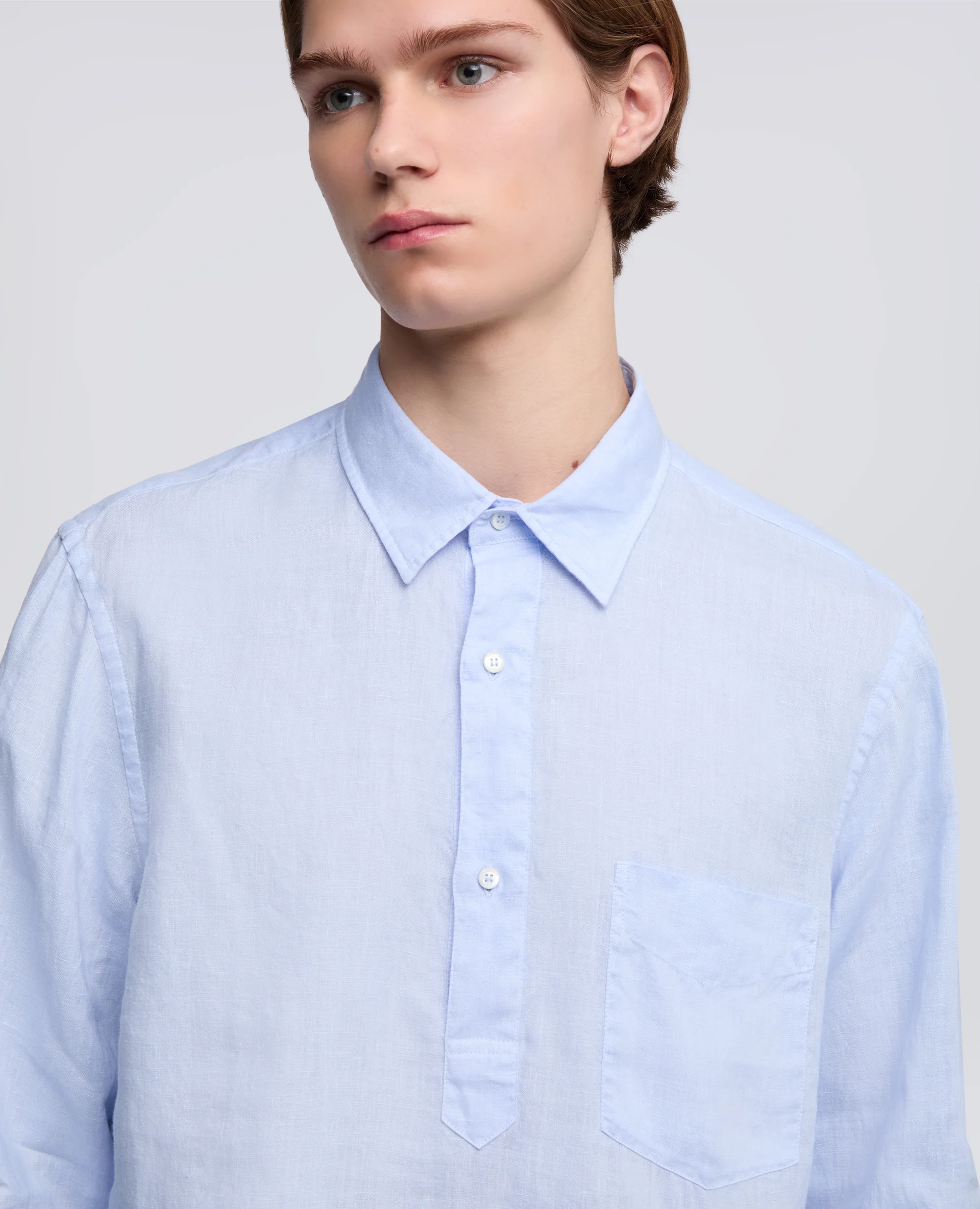 CAMICIA IN LINO LEGGERO A POLO - AZZURRO - Image 4