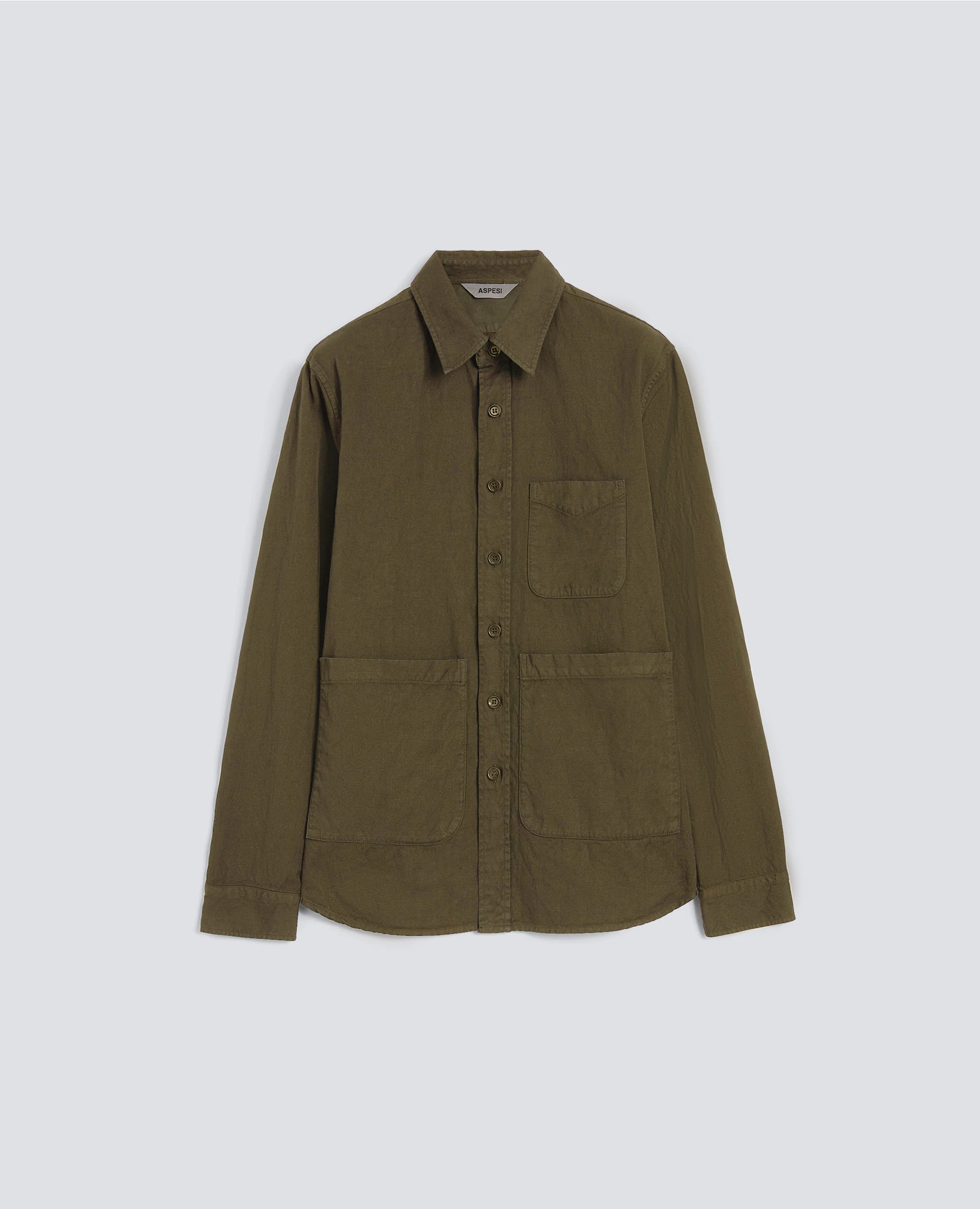 CAMICIA UTILITY IN GABARDINA DI COTONE-LINO - MILITARE
