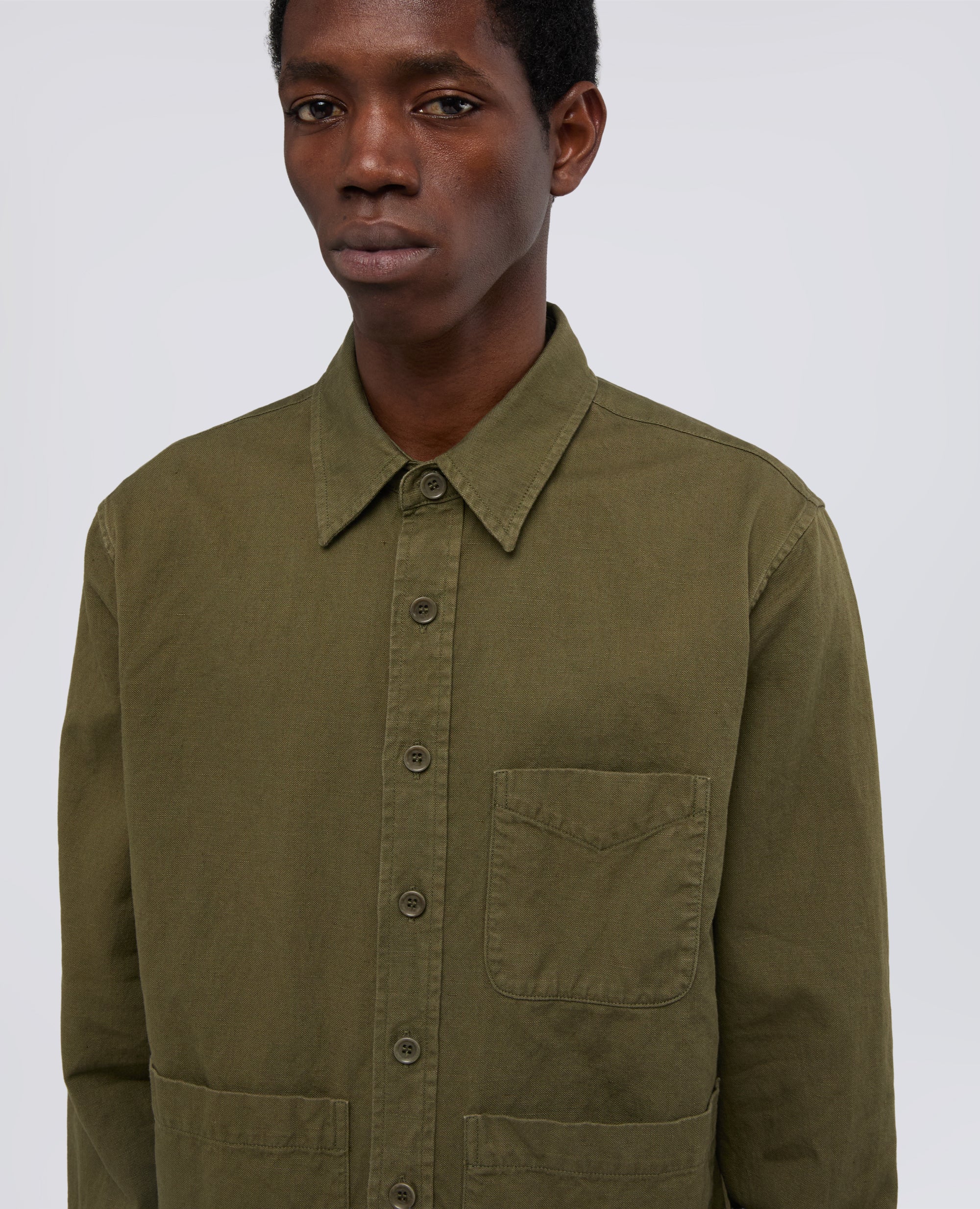 CAMICIA UTILITY IN GABARDINA DI COTONE-LINO - MILITARE - Image 4