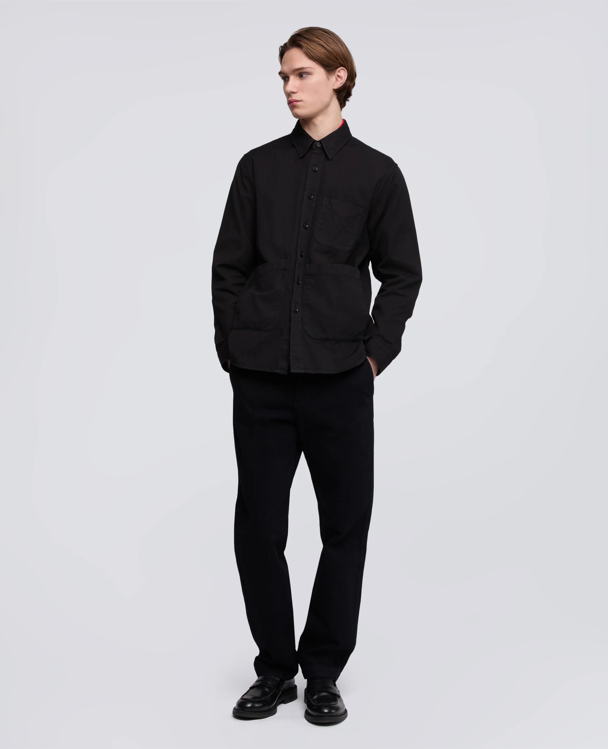 CAMICIA UTILITY IN GABARDINA DI COTONE-LINO - NERO - Image 2