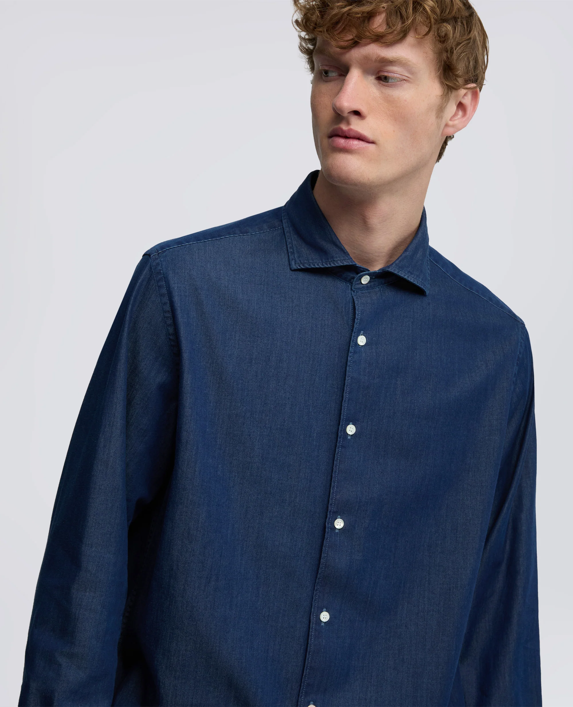 CAMICIA VIC IN MICRO TWILL DI CHAMBRAY - DENIM MEDIO - Image 4
