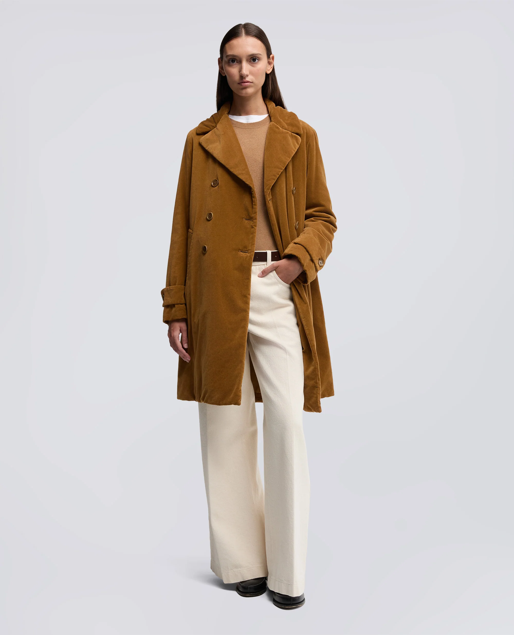 CAPPOTTO IN VELLUTO LISCIO - BISCOTTO - Image 2