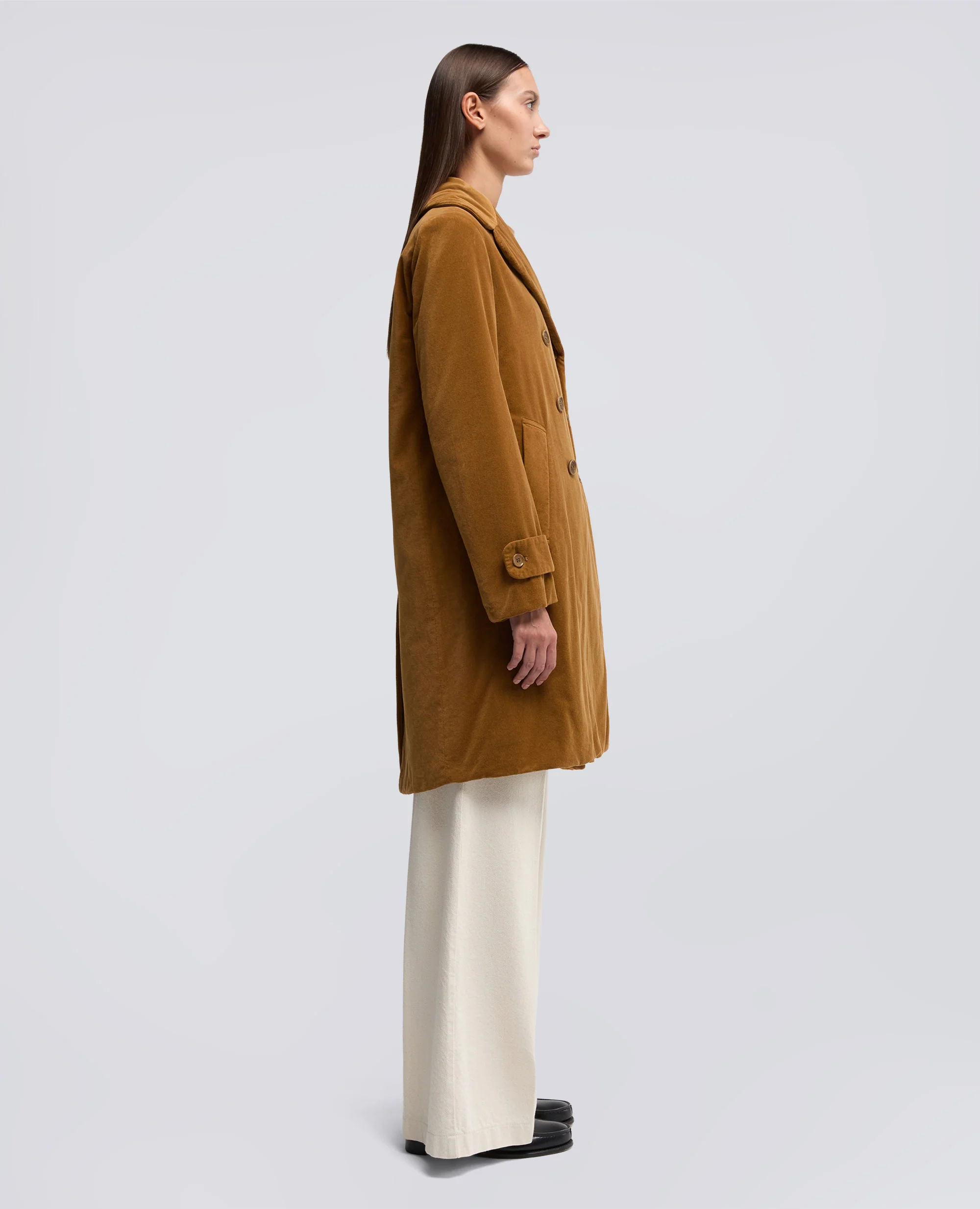 CAPPOTTO IN VELLUTO LISCIO - BISCOTTO - Image 4