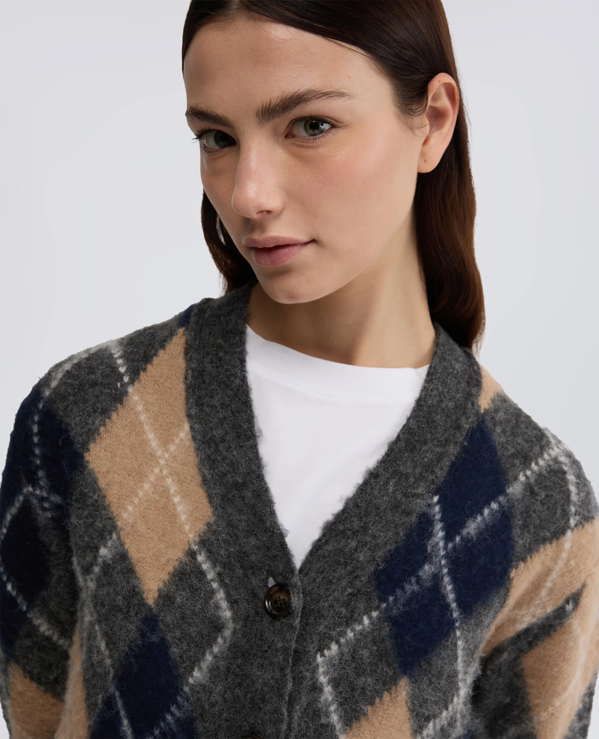 CARDIGAN IN LANA SHETLAND GARZATA - GRIGIO - Image 4