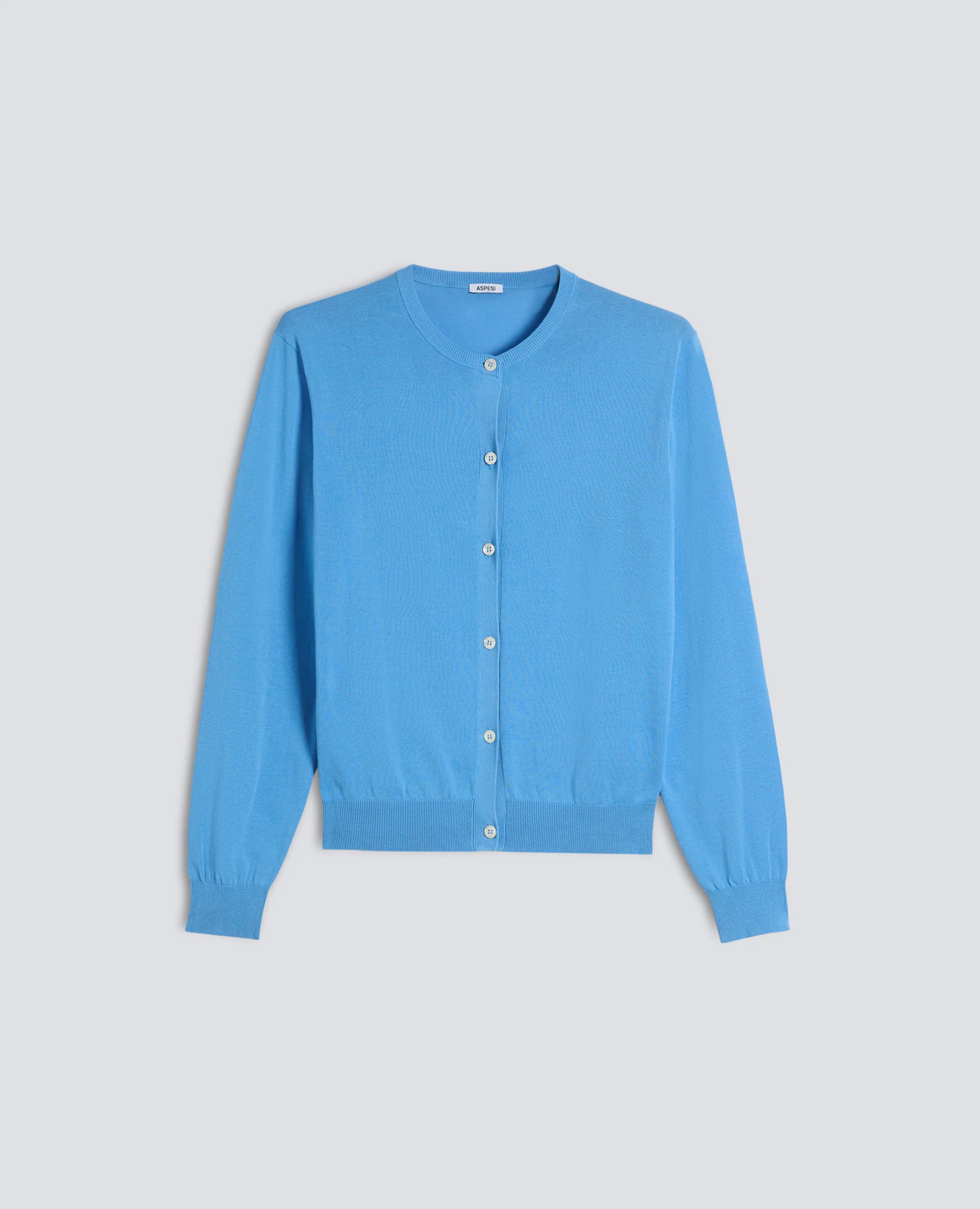 CARDIGAN GIROCOLLO IN COTONE - AZZURRO