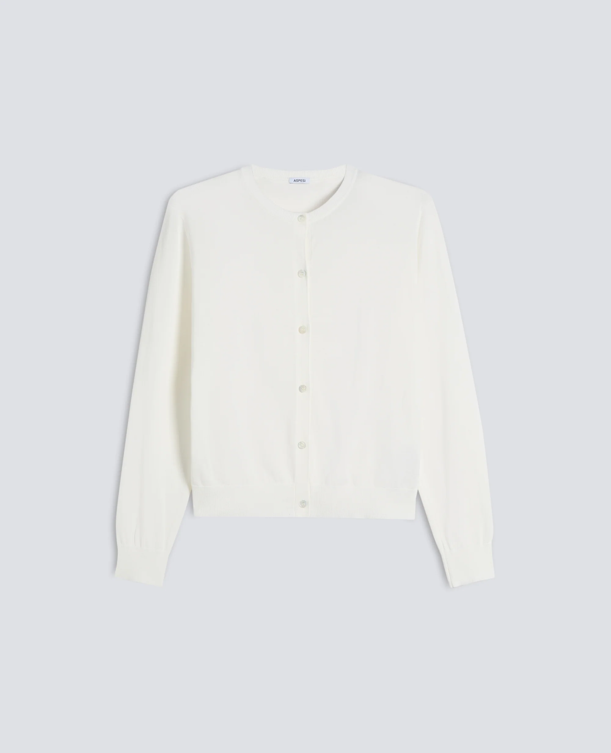 CARDIGAN GIROCOLLO IN COTONE - BIANCO