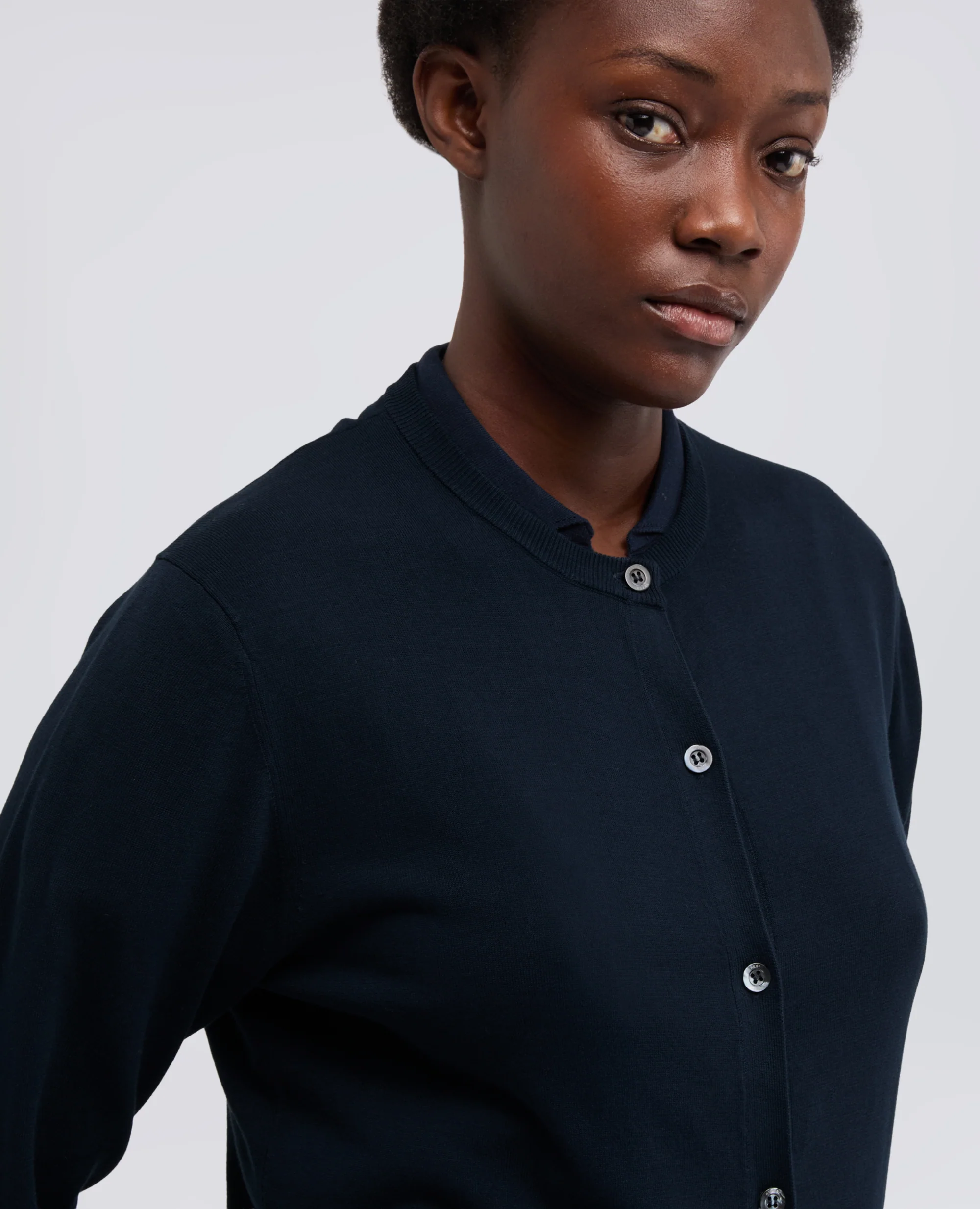 CARDIGAN GIROCOLLO IN COTONE - NAVY - Image 4
