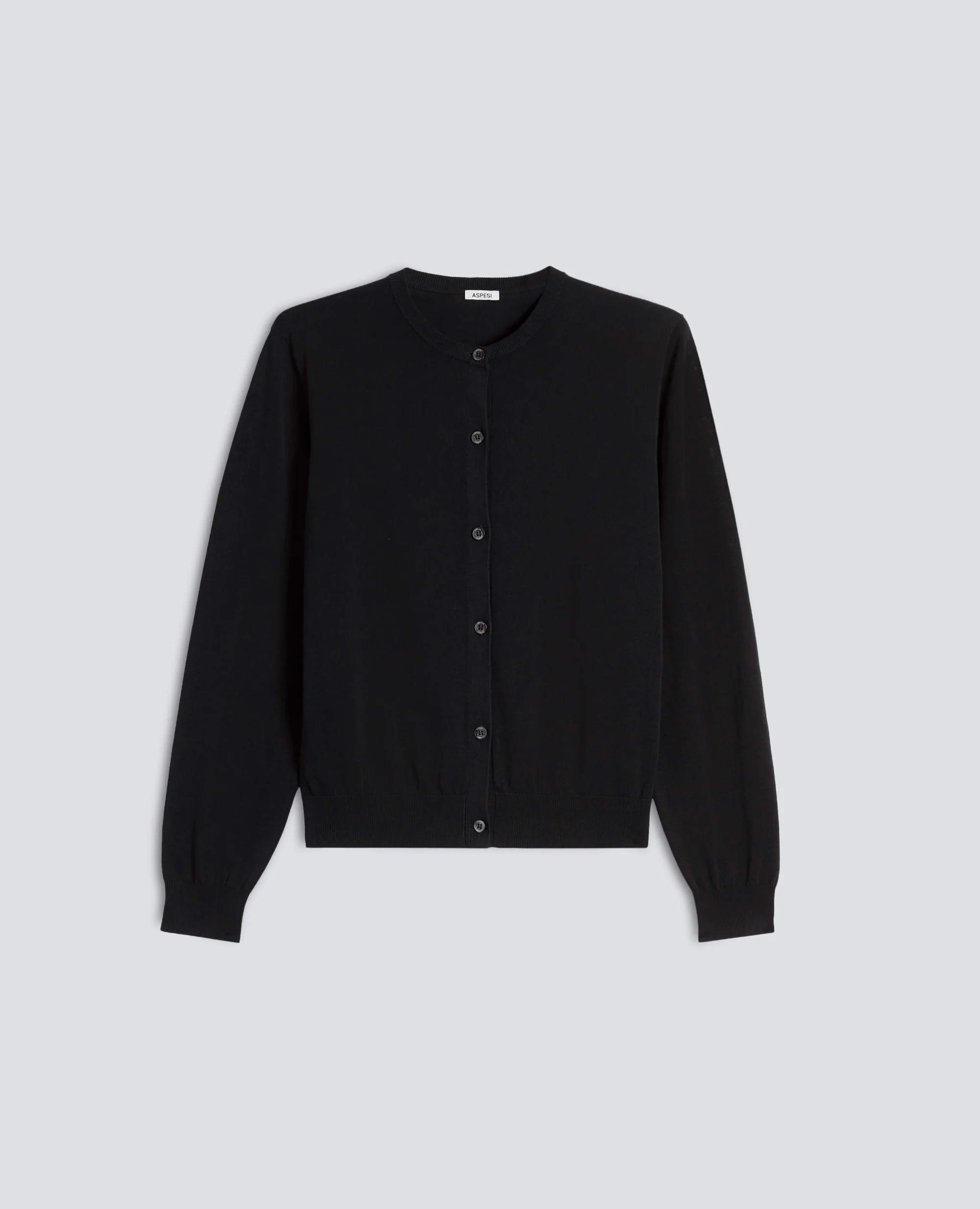 CARDIGAN GIROCOLLO IN COTONE - NERO