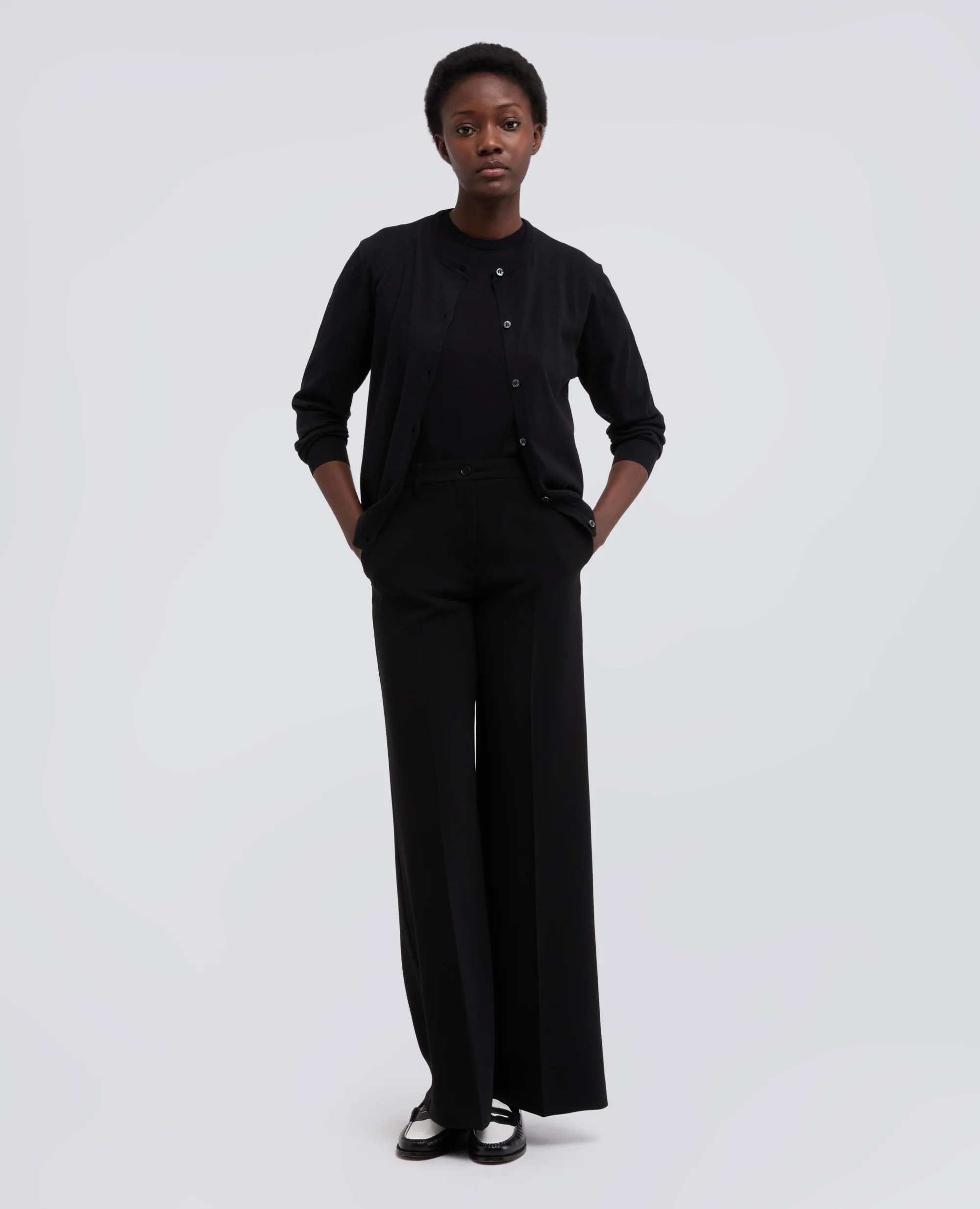 CARDIGAN GIROCOLLO IN COTONE - NERO - Image 2