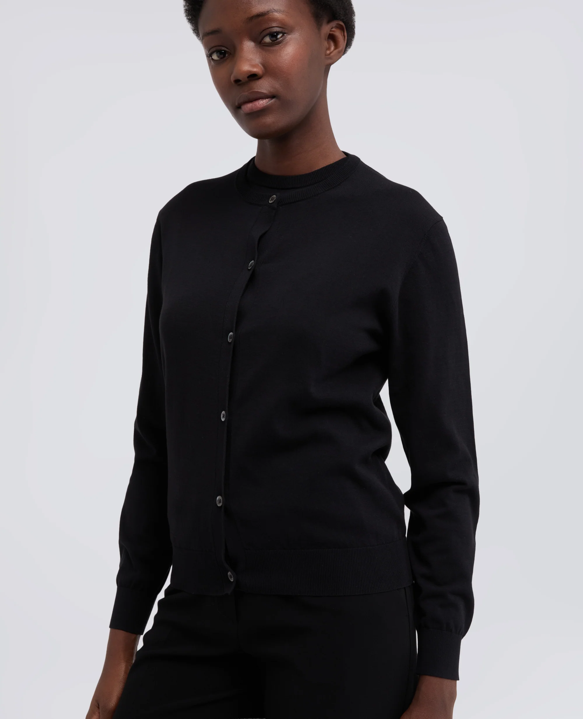 CARDIGAN GIROCOLLO IN COTONE - NERO - Image 4