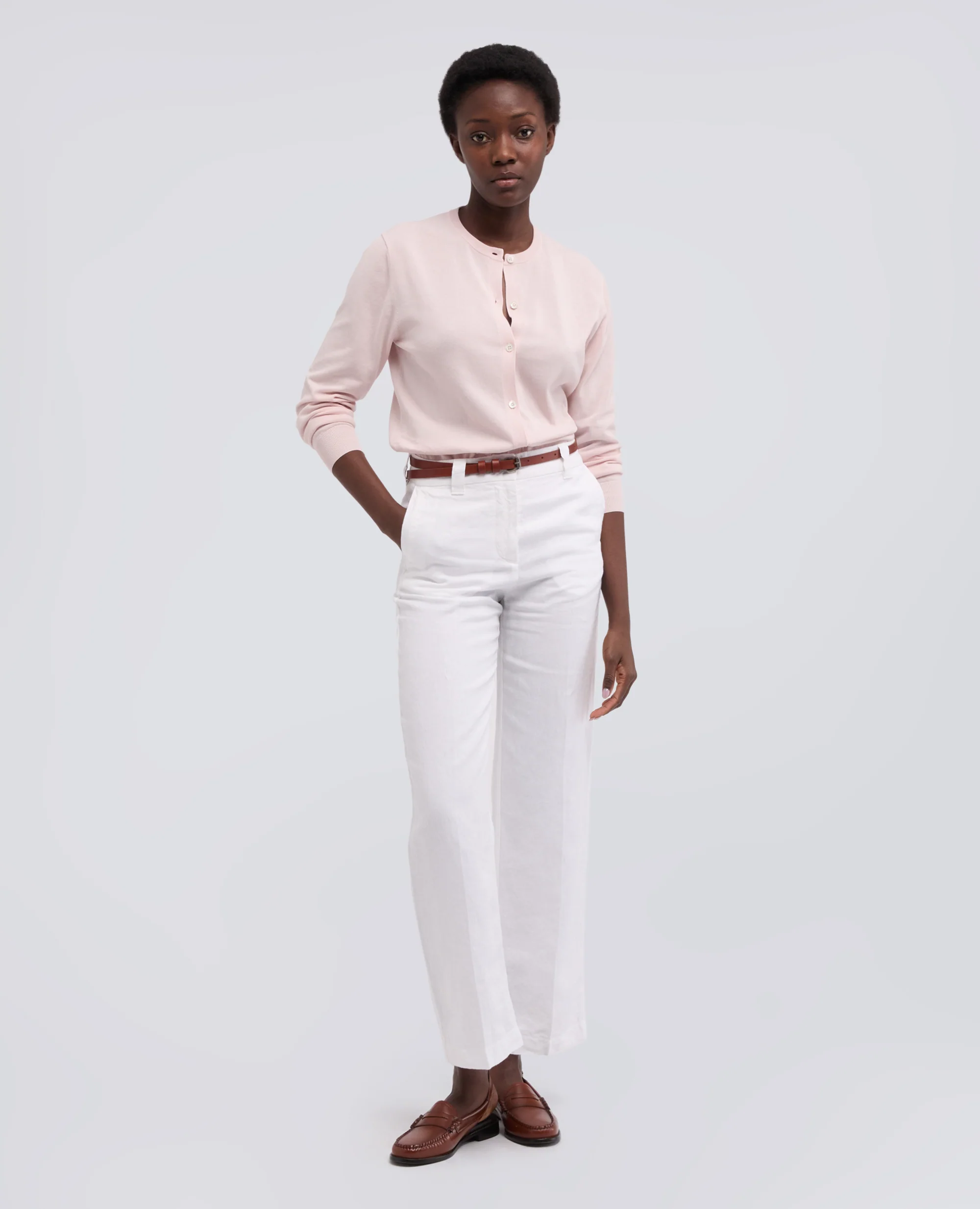 CARDIGAN GIROCOLLO IN COTONE - ROSA - Image 2