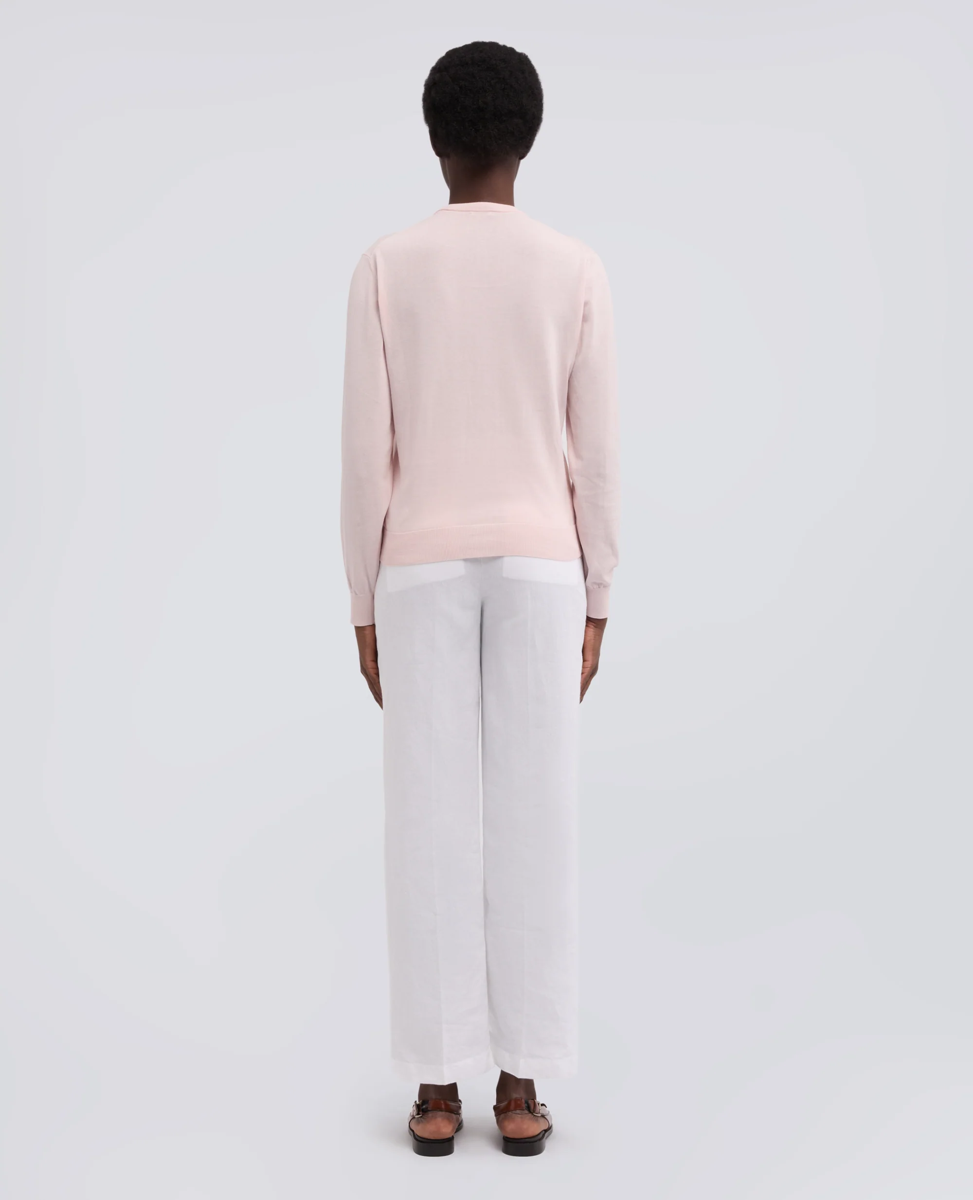 CARDIGAN GIROCOLLO IN COTONE - ROSA - Image 3