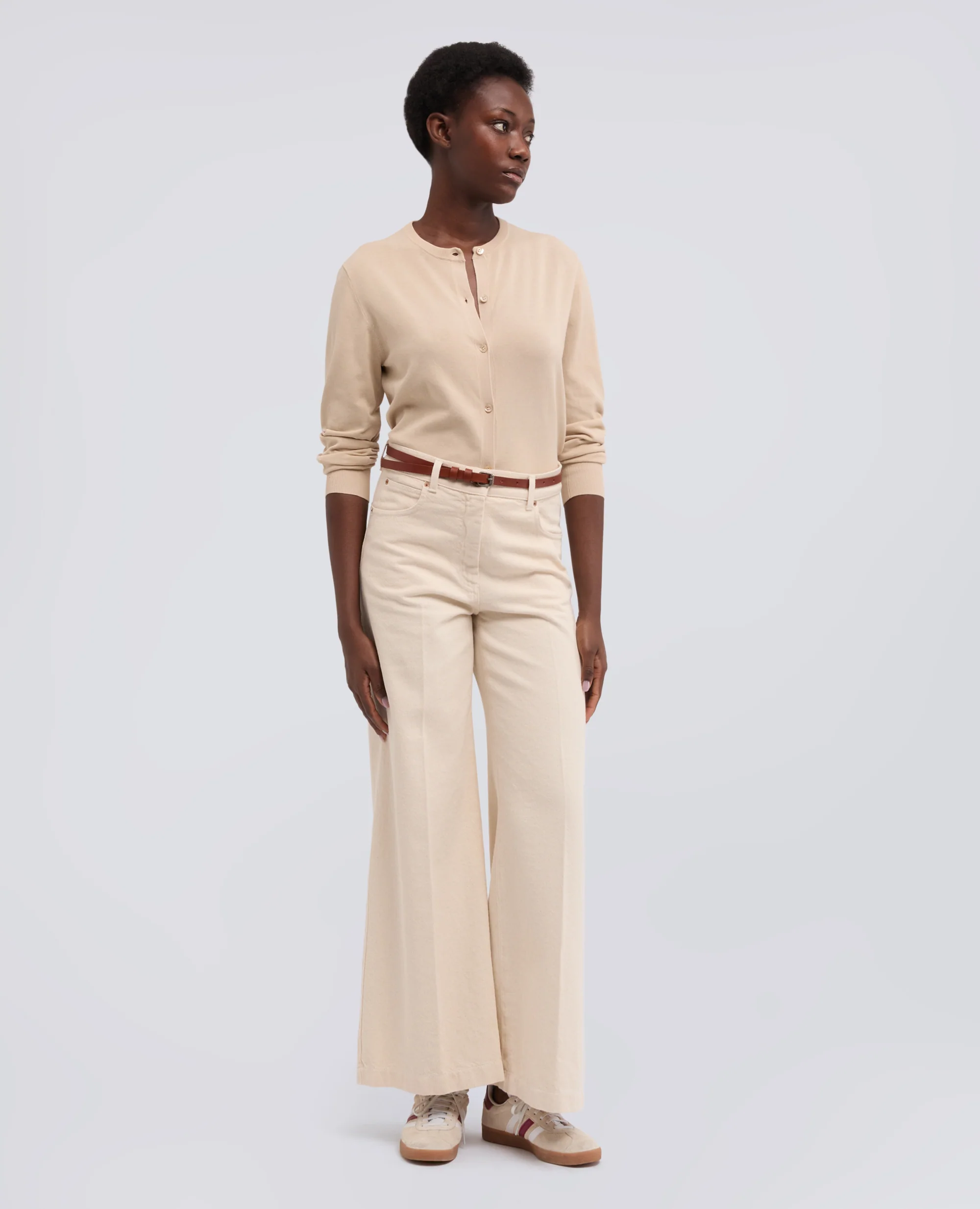 CARDIGAN GIROCOLLO IN COTONE - SABBIA - Image 2