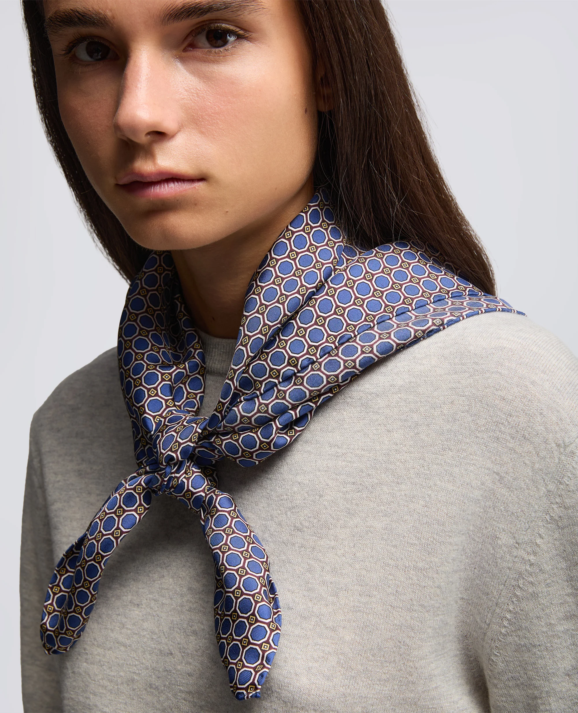 FOULARD IN TWILL DI SETA - MARRONE/BLU - Image 2