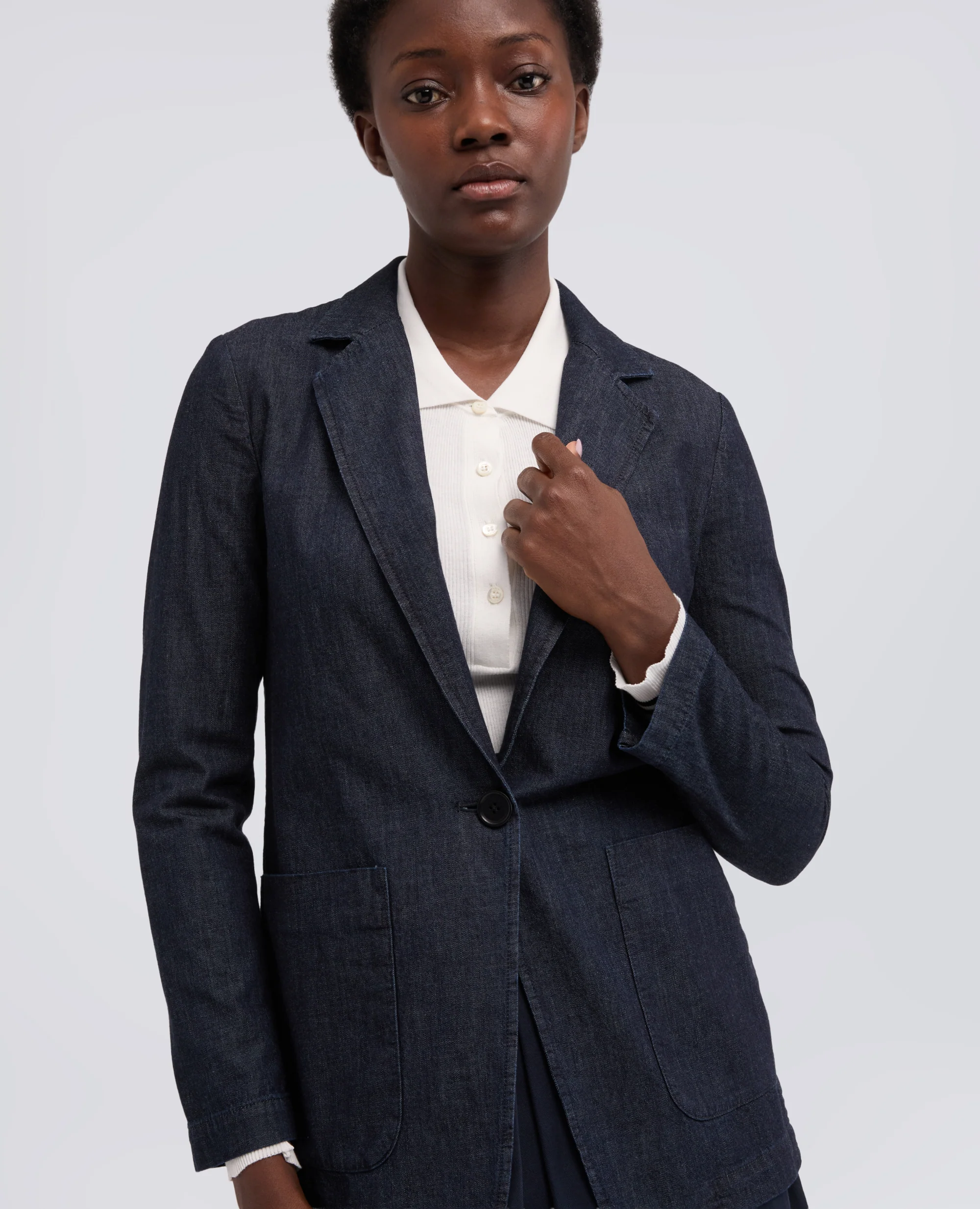 GIACCA MONOPETTO DECOSTRUITA IN DENIM LEGGERO - DENIM SCURO - Image 4