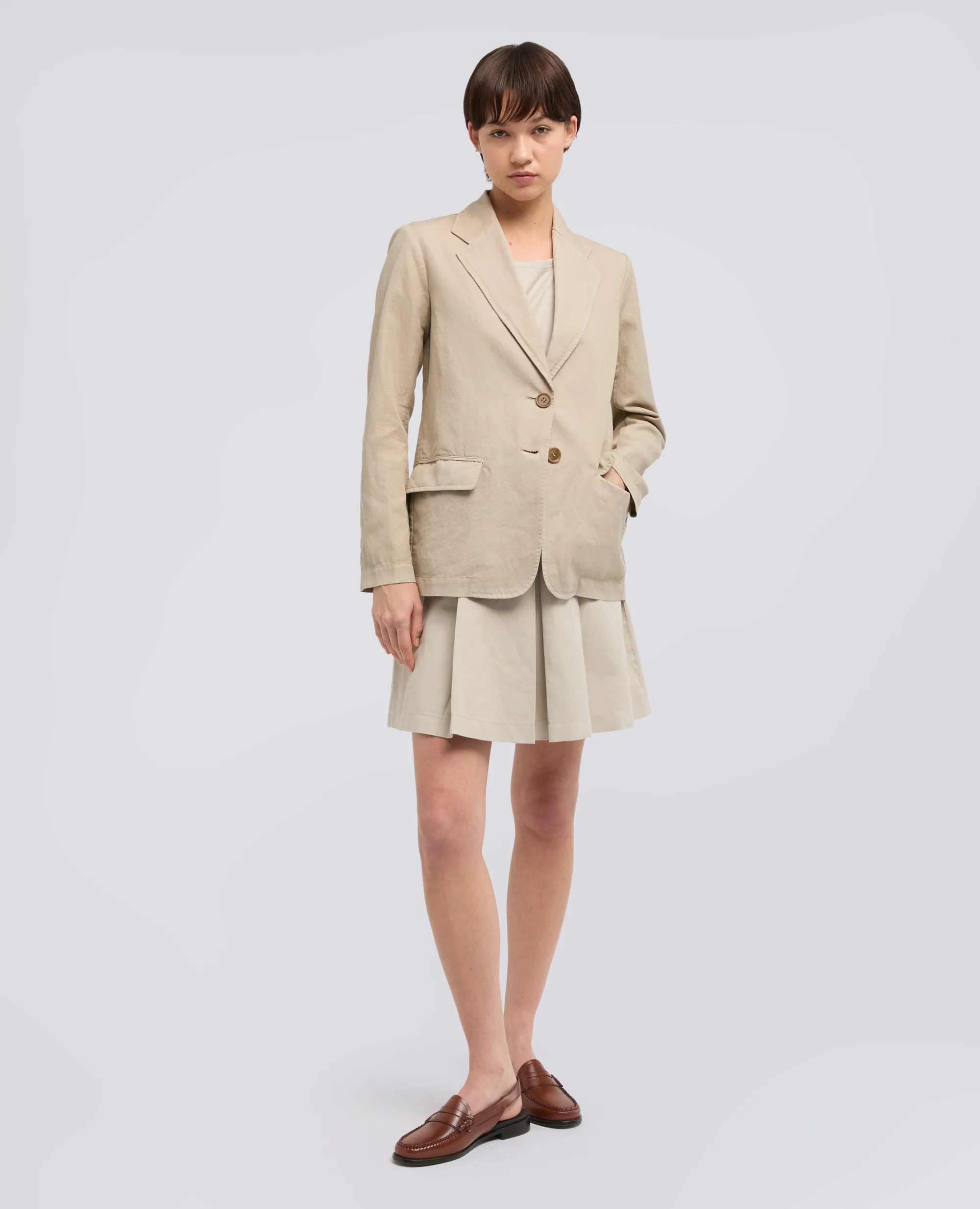 GIACCA MONOPETTO DECOSTRUITA IN GABARDINA COTONE E LINO TINTO CAPO - BEIGE - Image 2