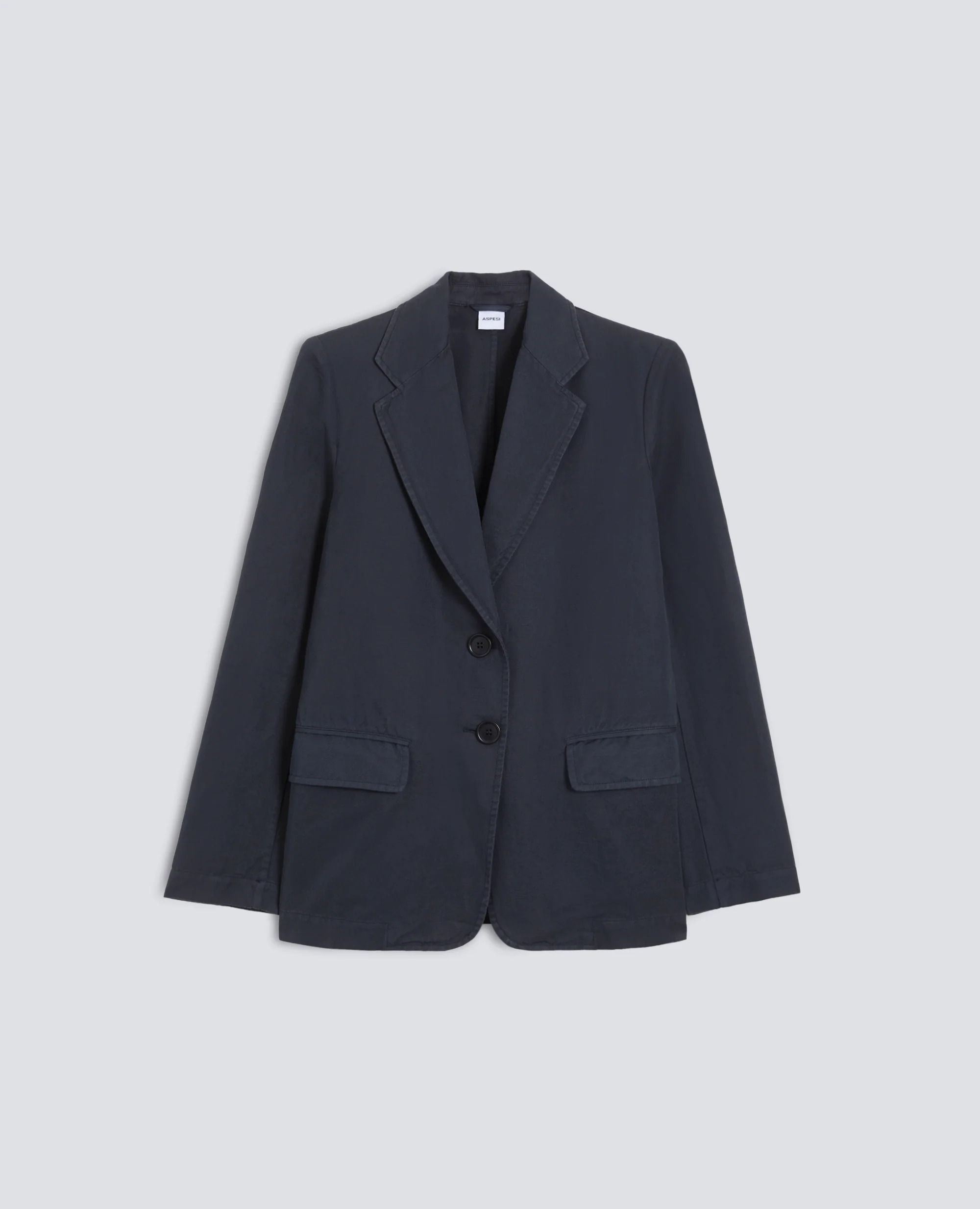 GIACCA MONOPETTO DECOSTRUITA IN GABARDINA COTONE E LINO TINTO CAPO - NAVY