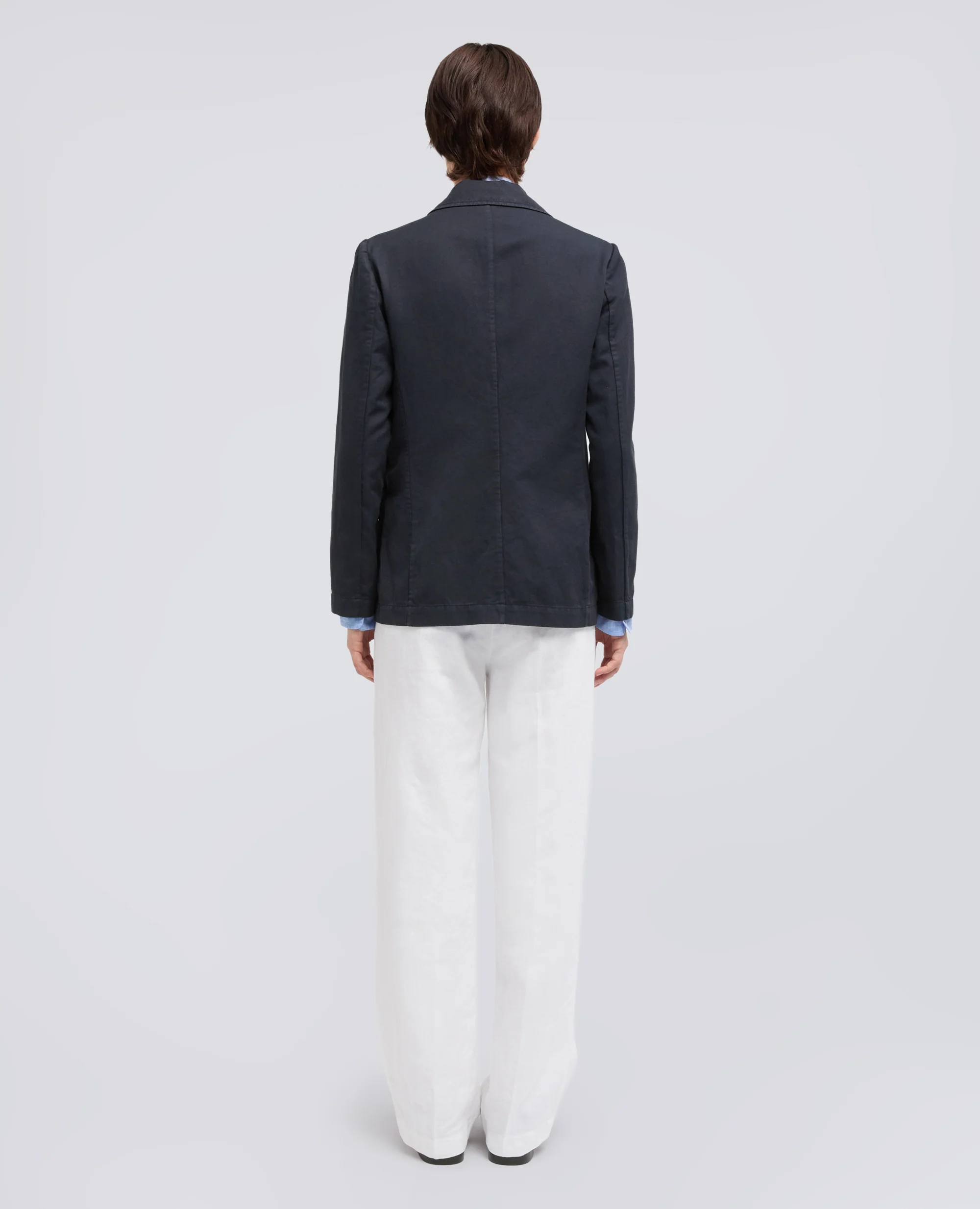 GIACCA MONOPETTO DECOSTRUITA IN GABARDINA COTONE E LINO TINTO CAPO - NAVY - Image 3