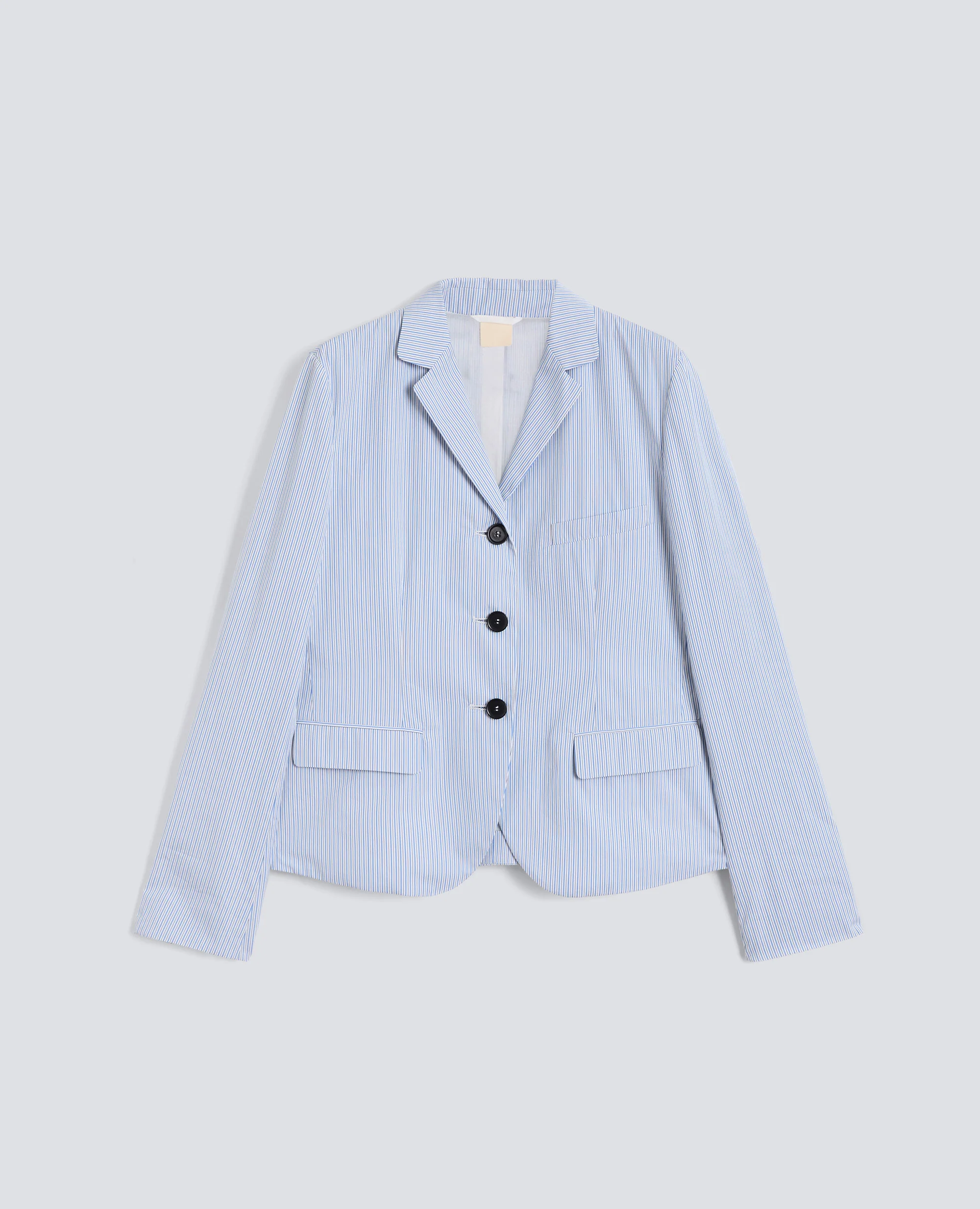 GIACCA CORTA MONOPETTO IN POPELINE DI COTONE - AA CAPSULE COLLECTION - RIGA AZZURRA
