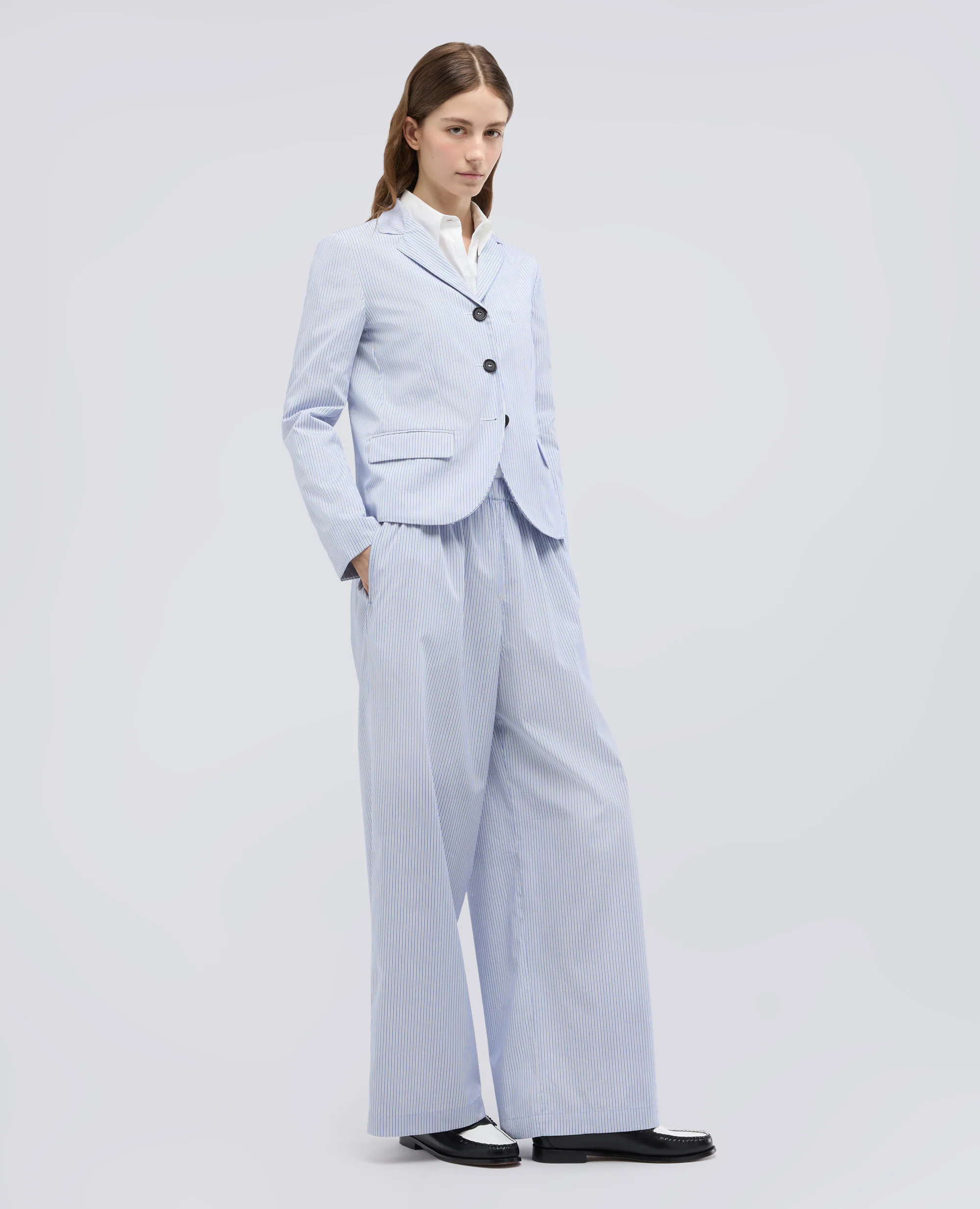 GIACCA CORTA MONOPETTO IN POPELINE DI COTONE - AA CAPSULE COLLECTION - RIGA AZZURRA - Image 2