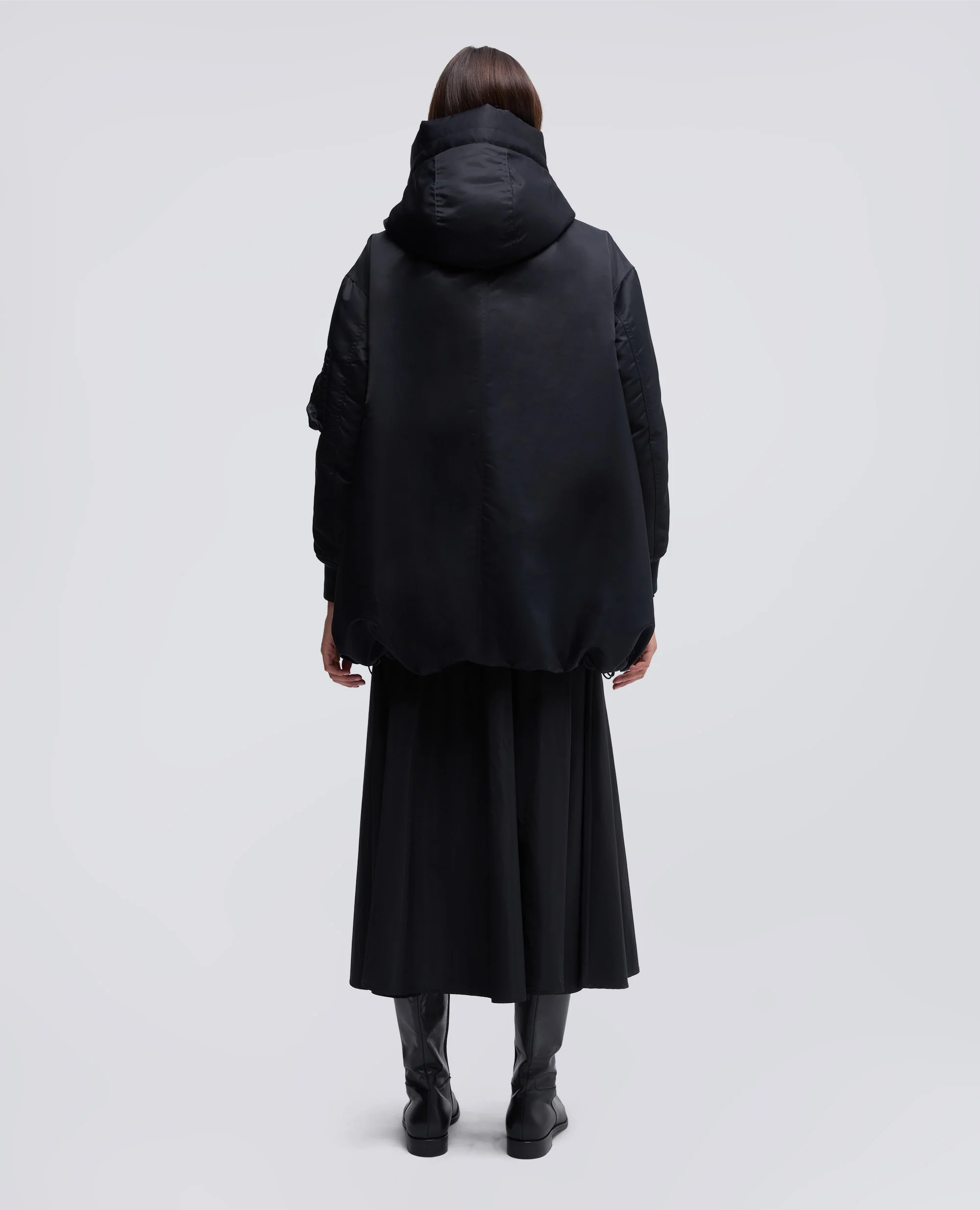 BOMBER IN RASO CON CAPPUCCIO - NERO - Image 3