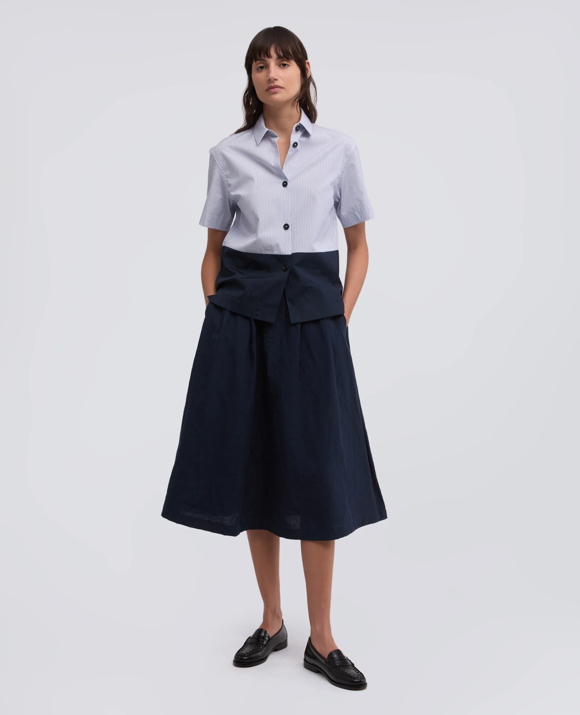 GONNA IN TELA DI LINO/COTONE - AA CAPSULE COLLECTION - NAVY - Image 2