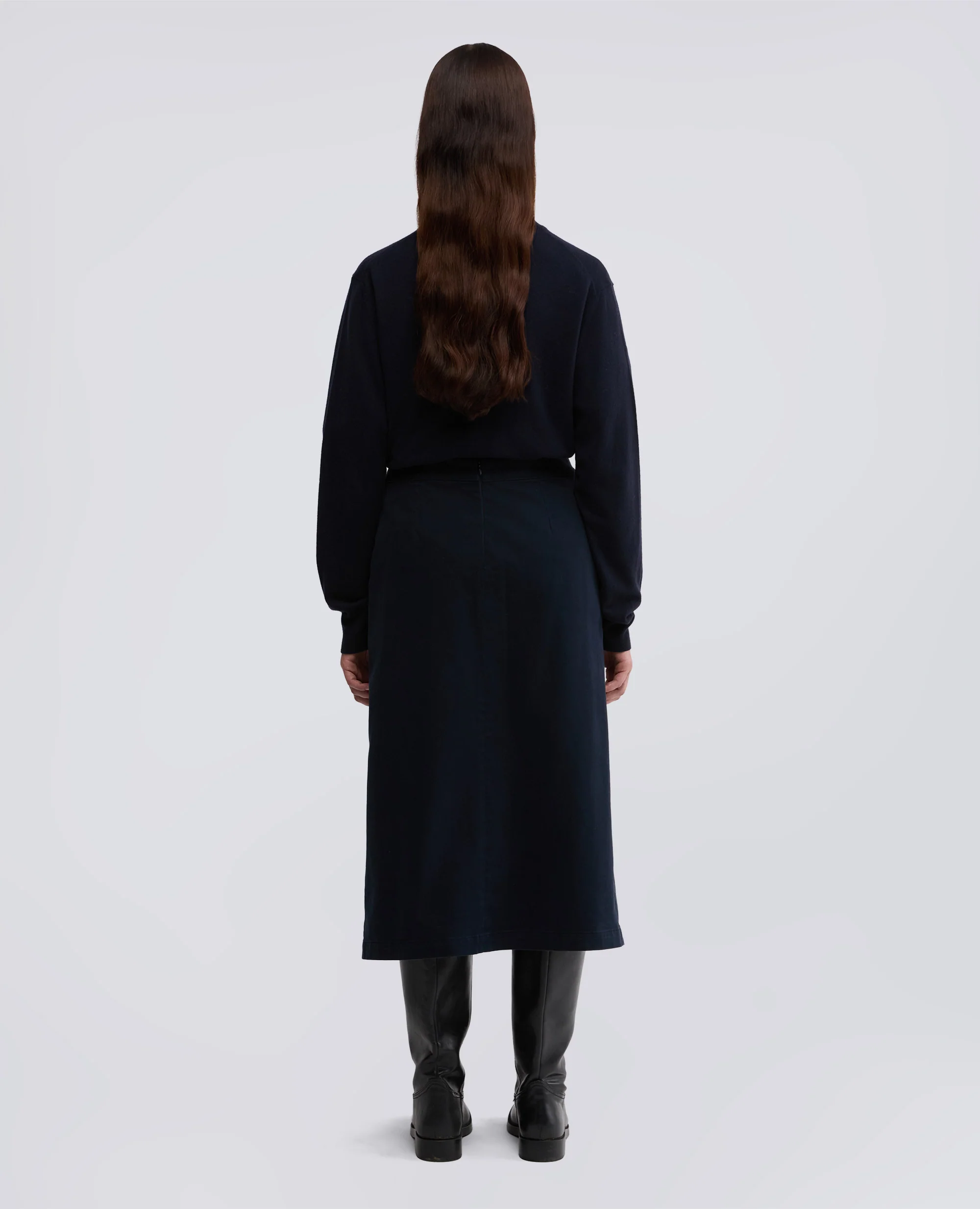GONNA LONGUETTE IN GABARDINA DI COTONE STRETCH - NAVY - Image 3