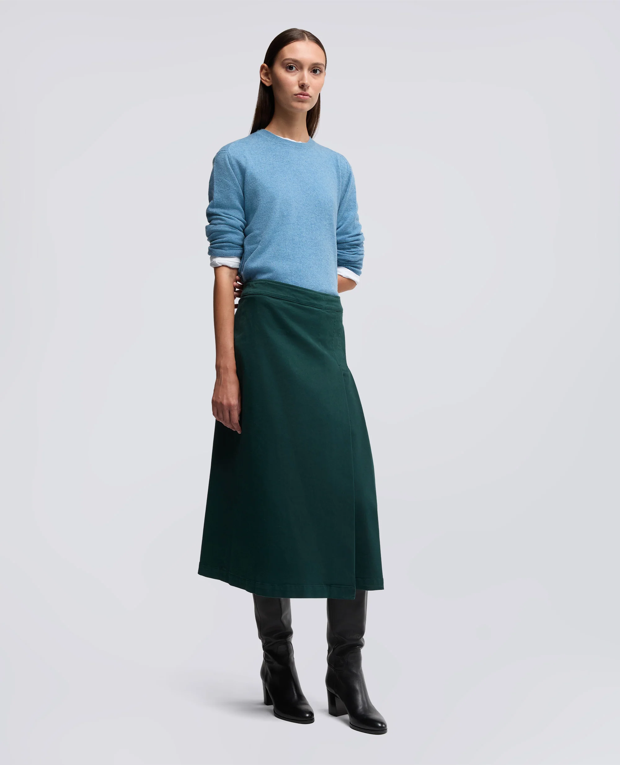 GONNA LONGUETTE IN GABARDINA DI COTONE STRETCH - VERDE INGLESE - Image 2