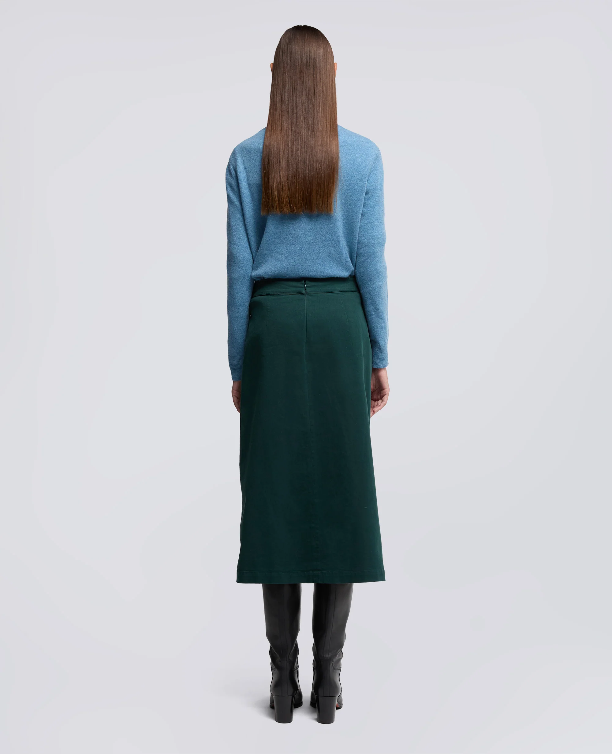 GONNA LONGUETTE IN GABARDINA DI COTONE STRETCH - VERDE INGLESE - Image 3