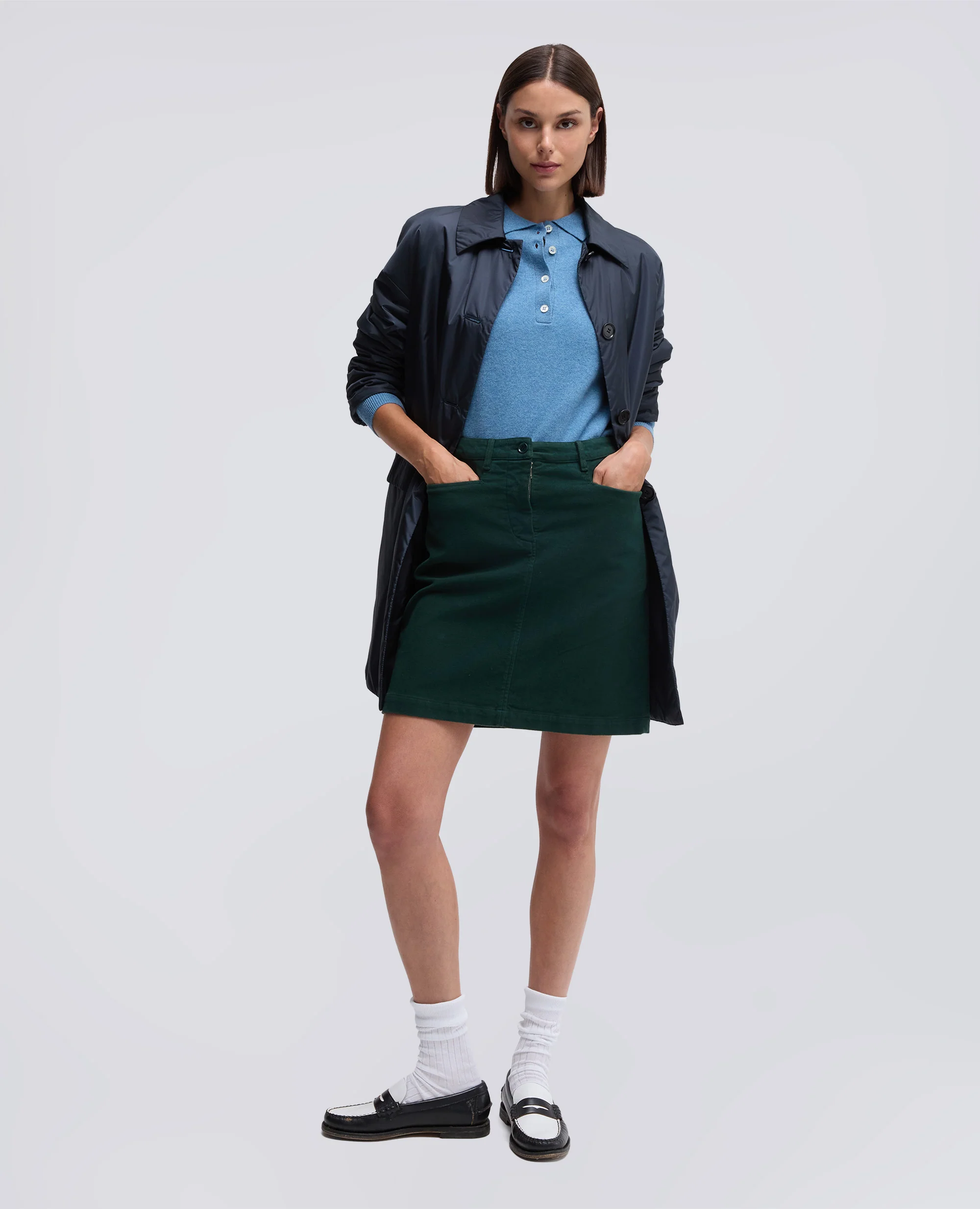 MINIGONNA IN FUSTAGNO STRETCH - VERDE INGLESE - Image 2