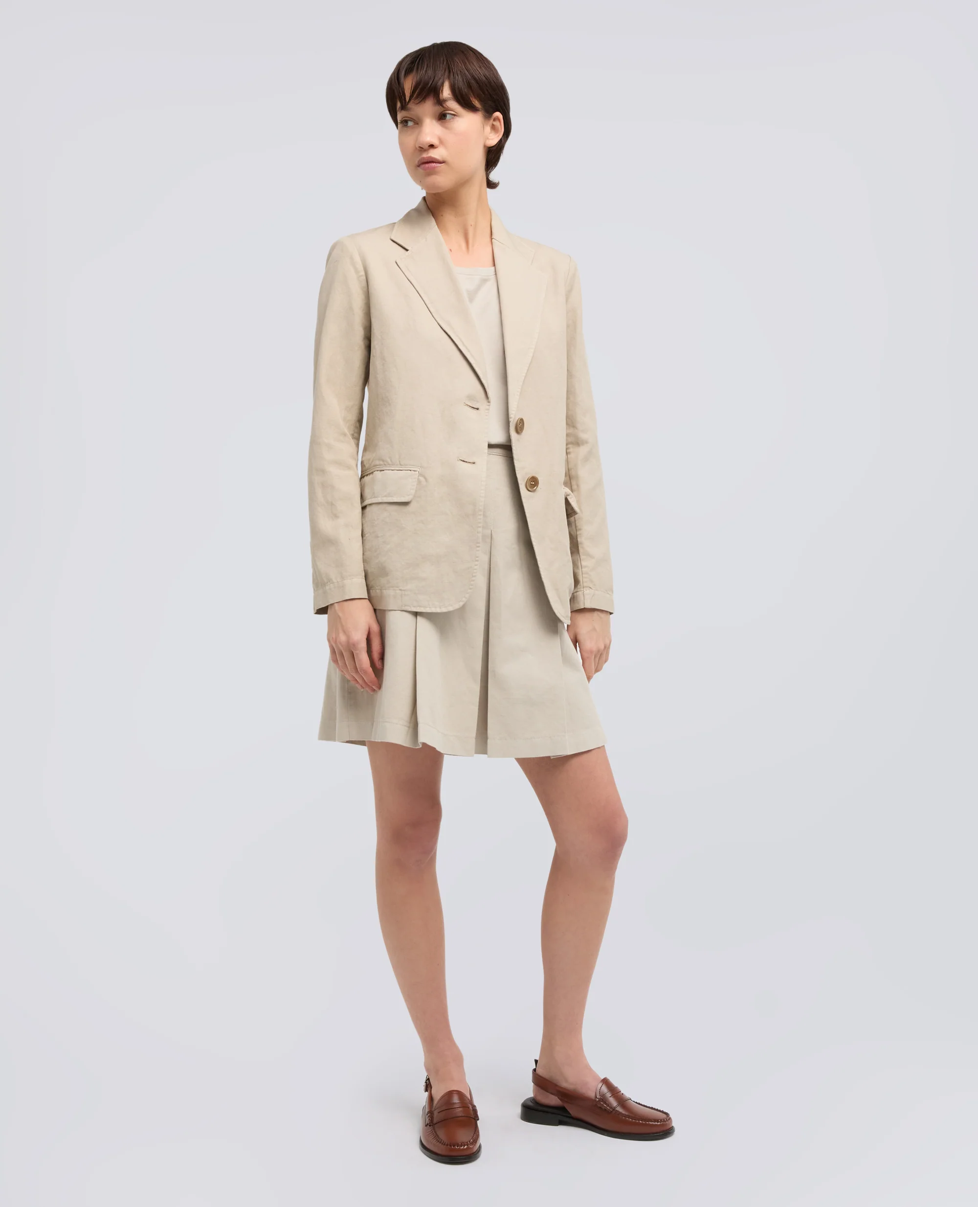 GONNA IN GABARDINE DI COTONE E LINO TINTO CAPO - BEIGE - Image 2