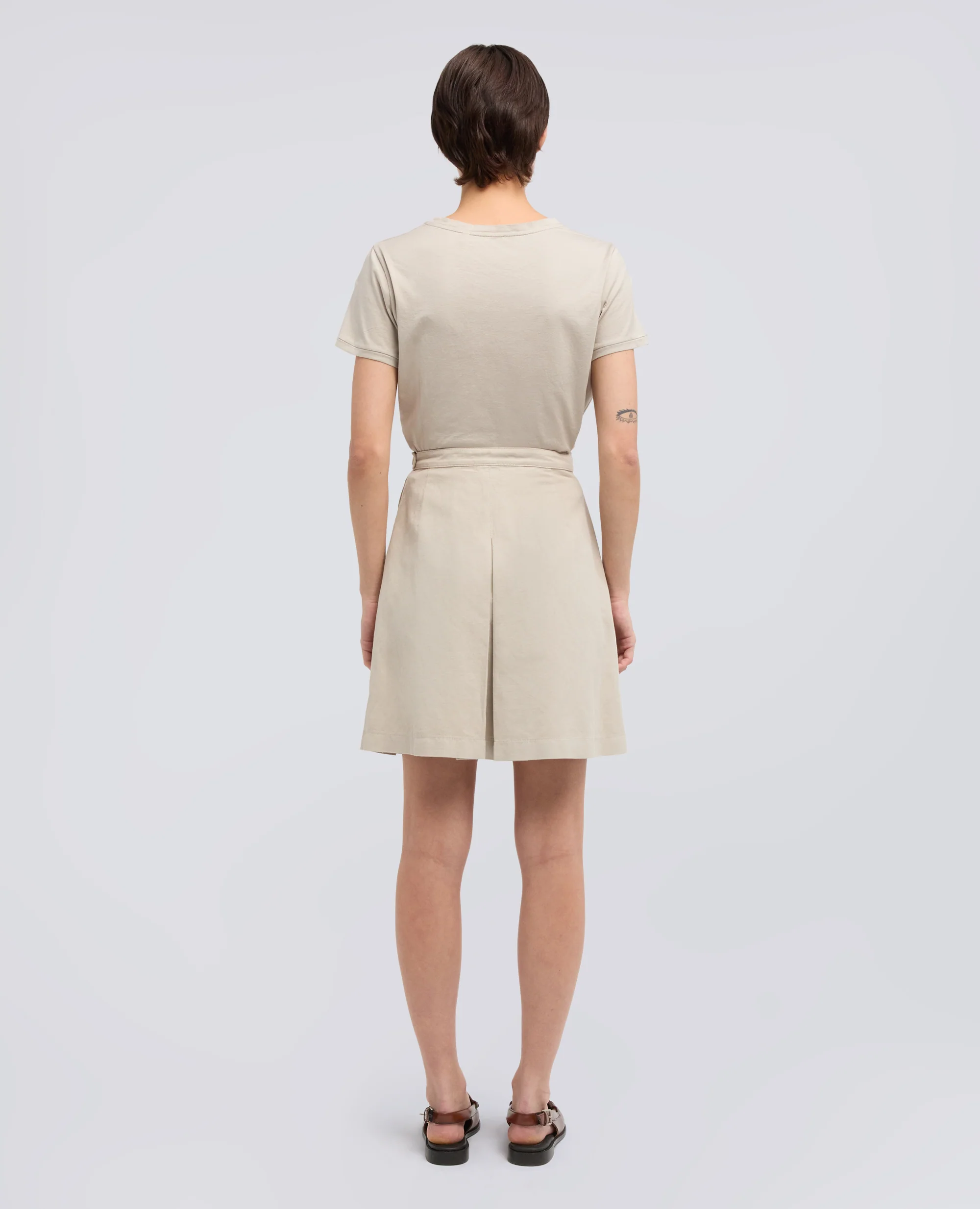 GONNA IN GABARDINE DI COTONE E LINO TINTO CAPO - BEIGE - Image 3