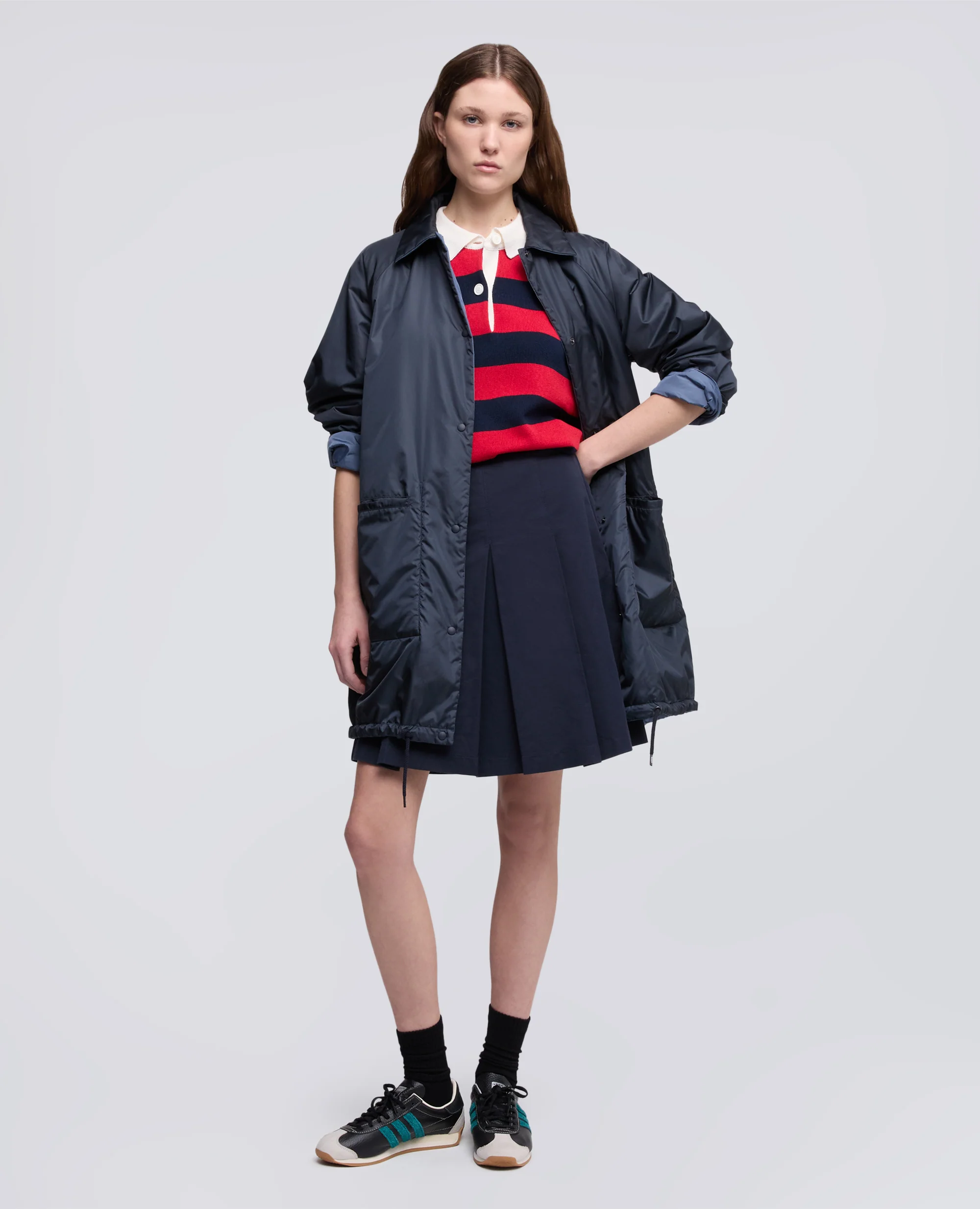 GONNA IN GABARDINE DI COTONE E LINO TINTO CAPO - NAVY - Image 2