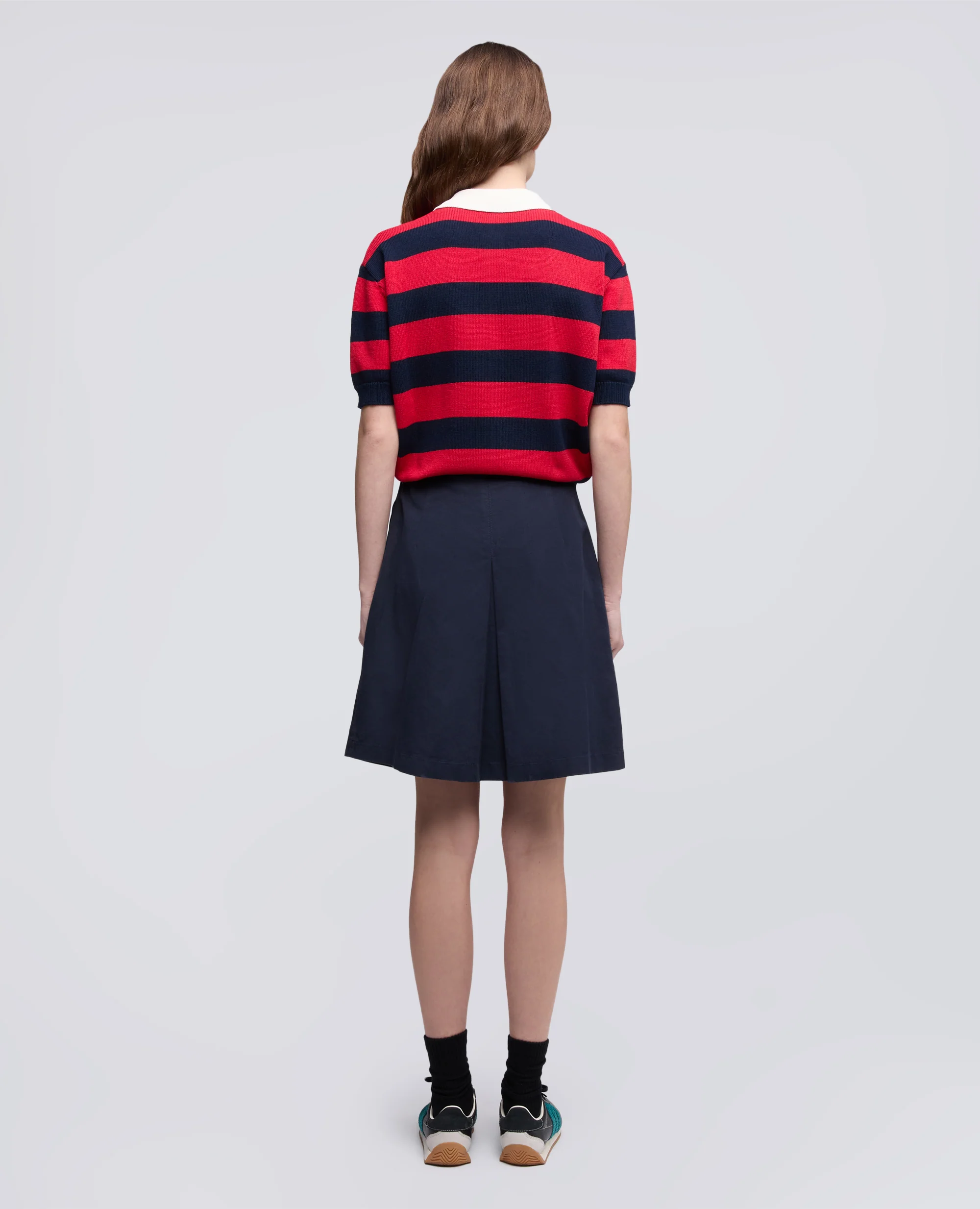 GONNA IN GABARDINE DI COTONE E LINO TINTO CAPO - NAVY - Image 3