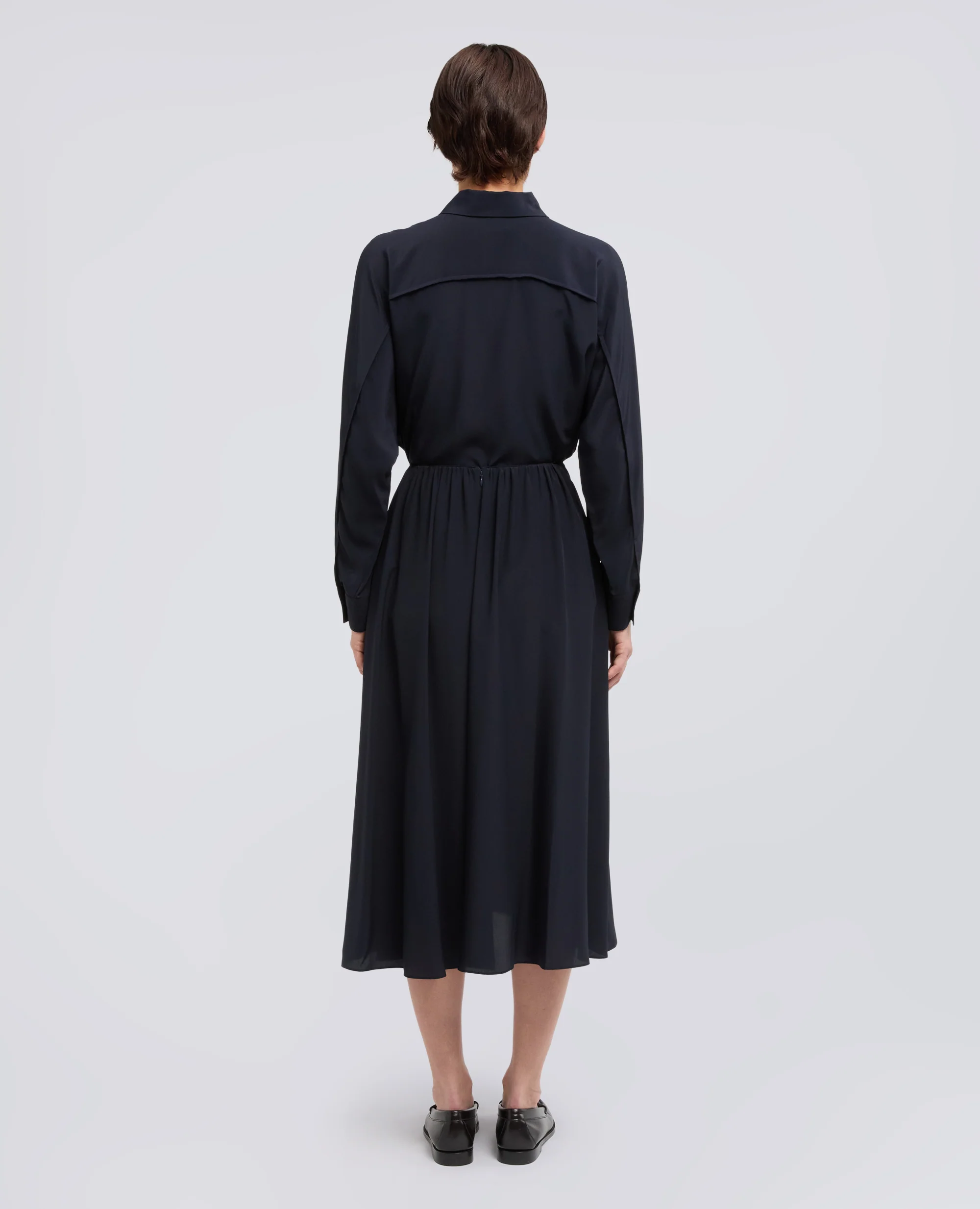 GONNA LUNGA IN CREPE DE CHINE DI SETA - NAVY - Image 3