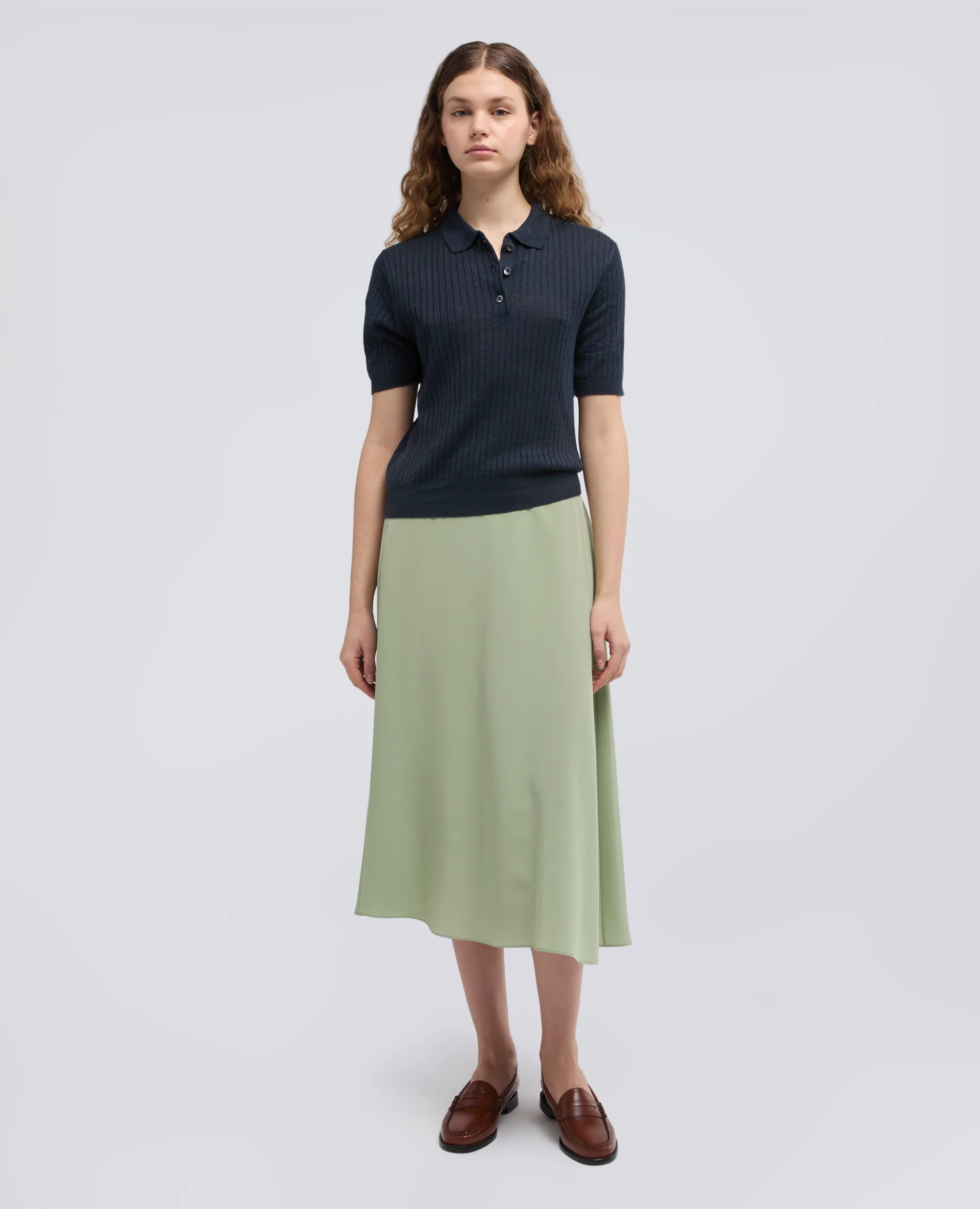 GONNA LUNGA IN CREPE DE CHINE DI SETA - VERDINO - Image 2