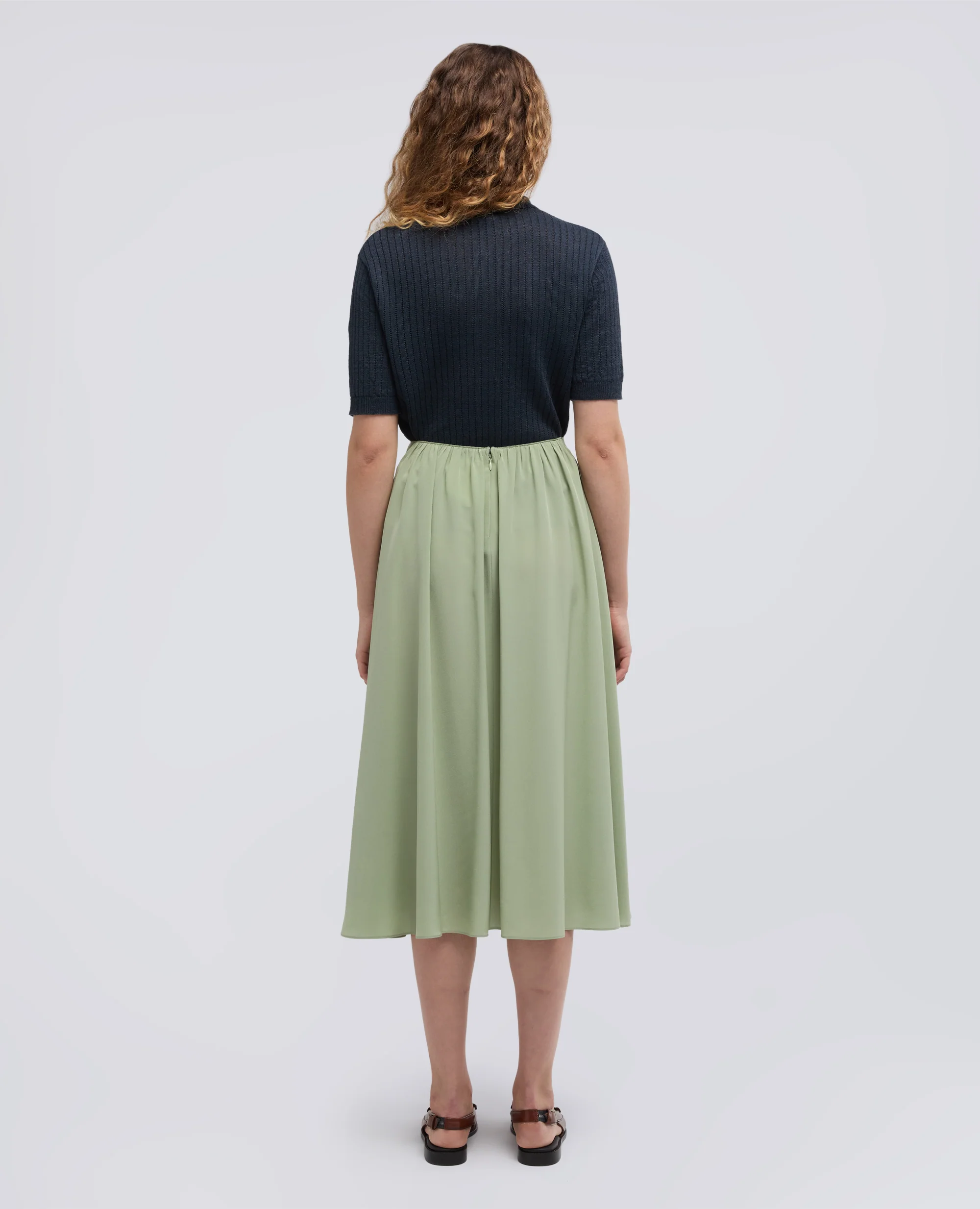 GONNA LUNGA IN CREPE DE CHINE DI SETA - VERDINO - Image 3
