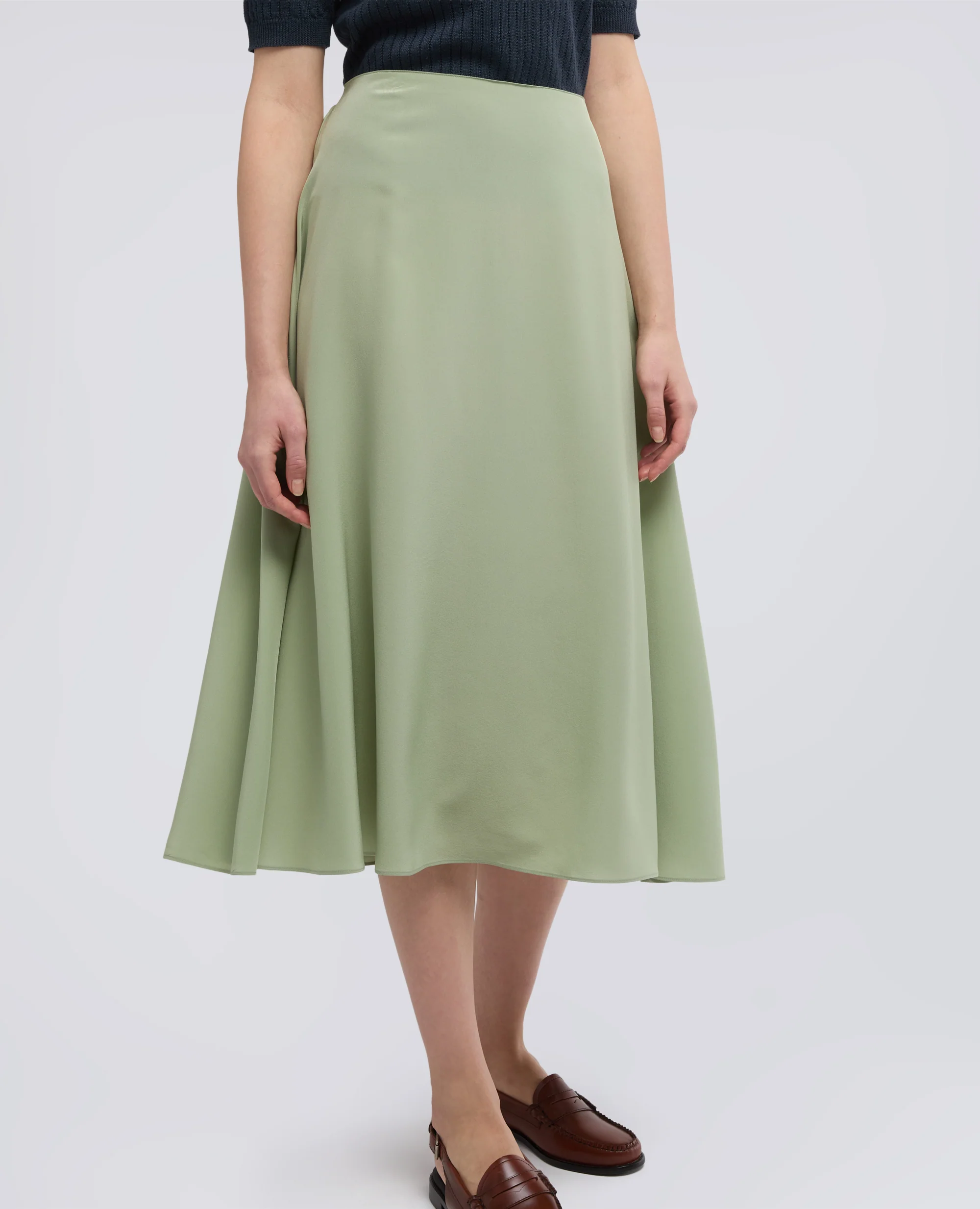 GONNA LUNGA IN CREPE DE CHINE DI SETA - VERDINO - Image 4