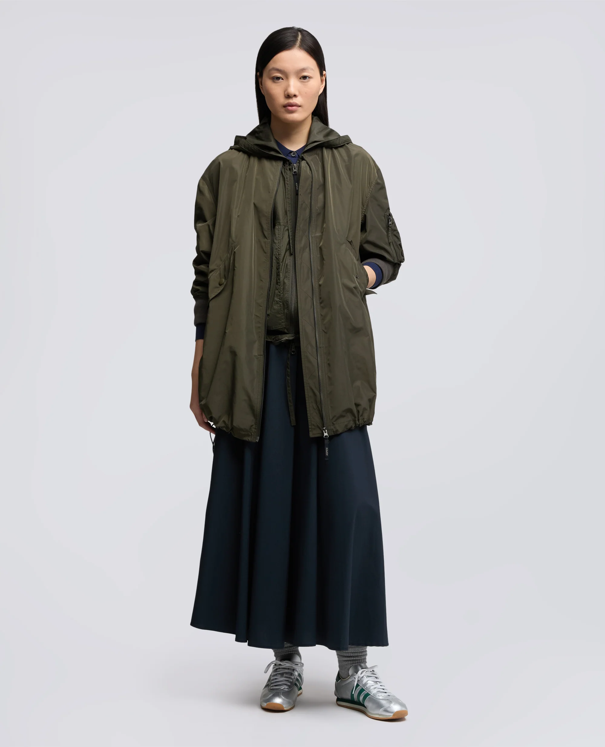 GONNA IN POPELINE COTONE E NYLON STRETCH - NAVY - Image 2
