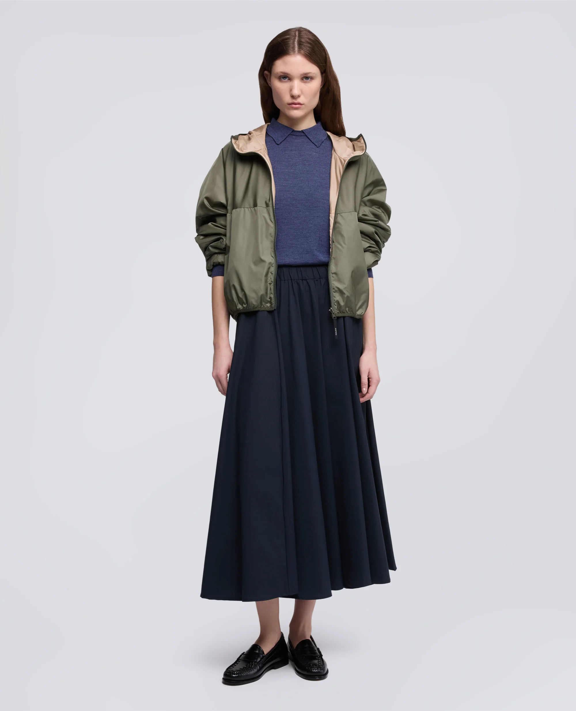 GONNA IN POPELINE COTONE E NYLON STRETCH - NAVY - Image 5