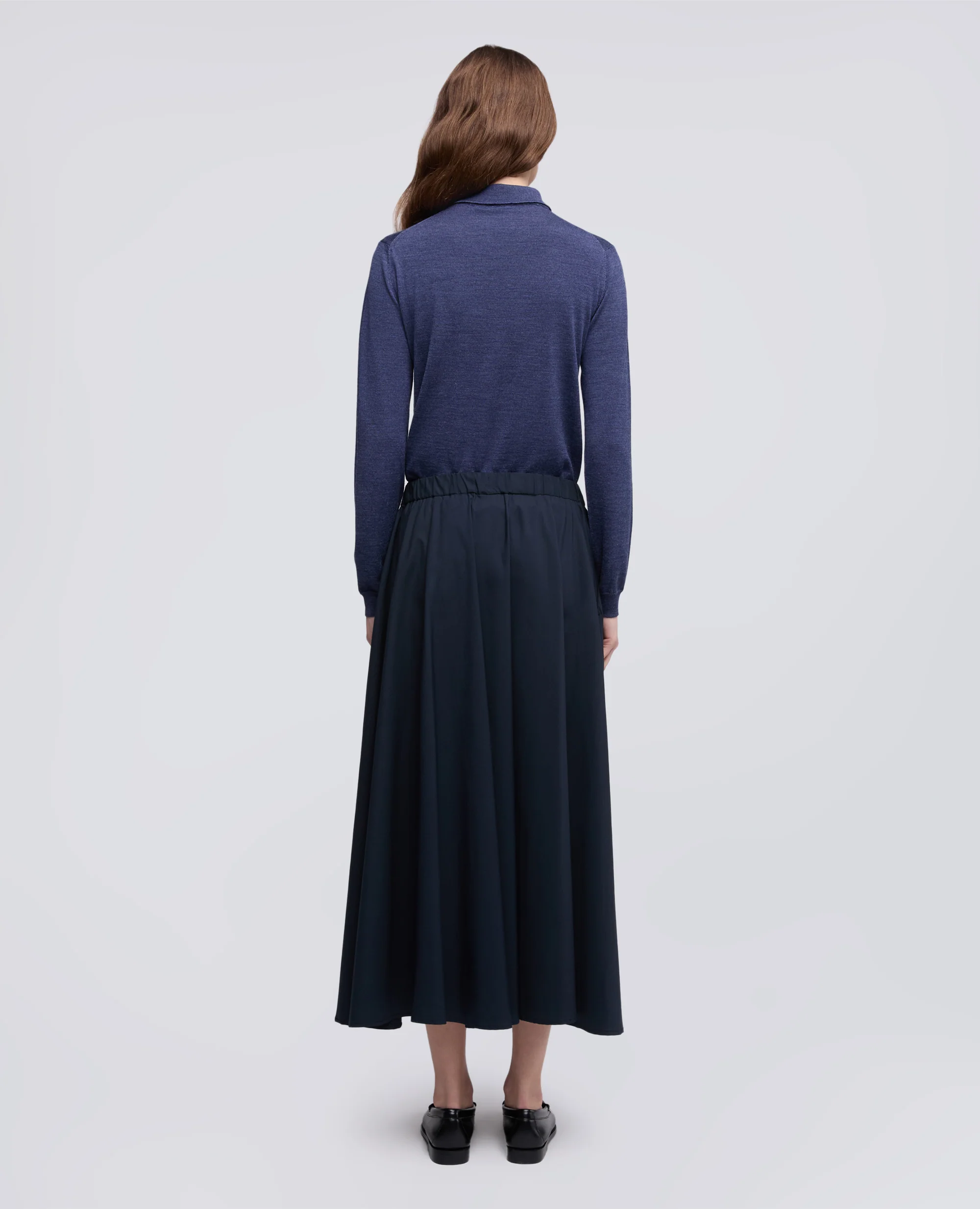 GONNA IN POPELINE COTONE E NYLON STRETCH - NAVY - Image 6
