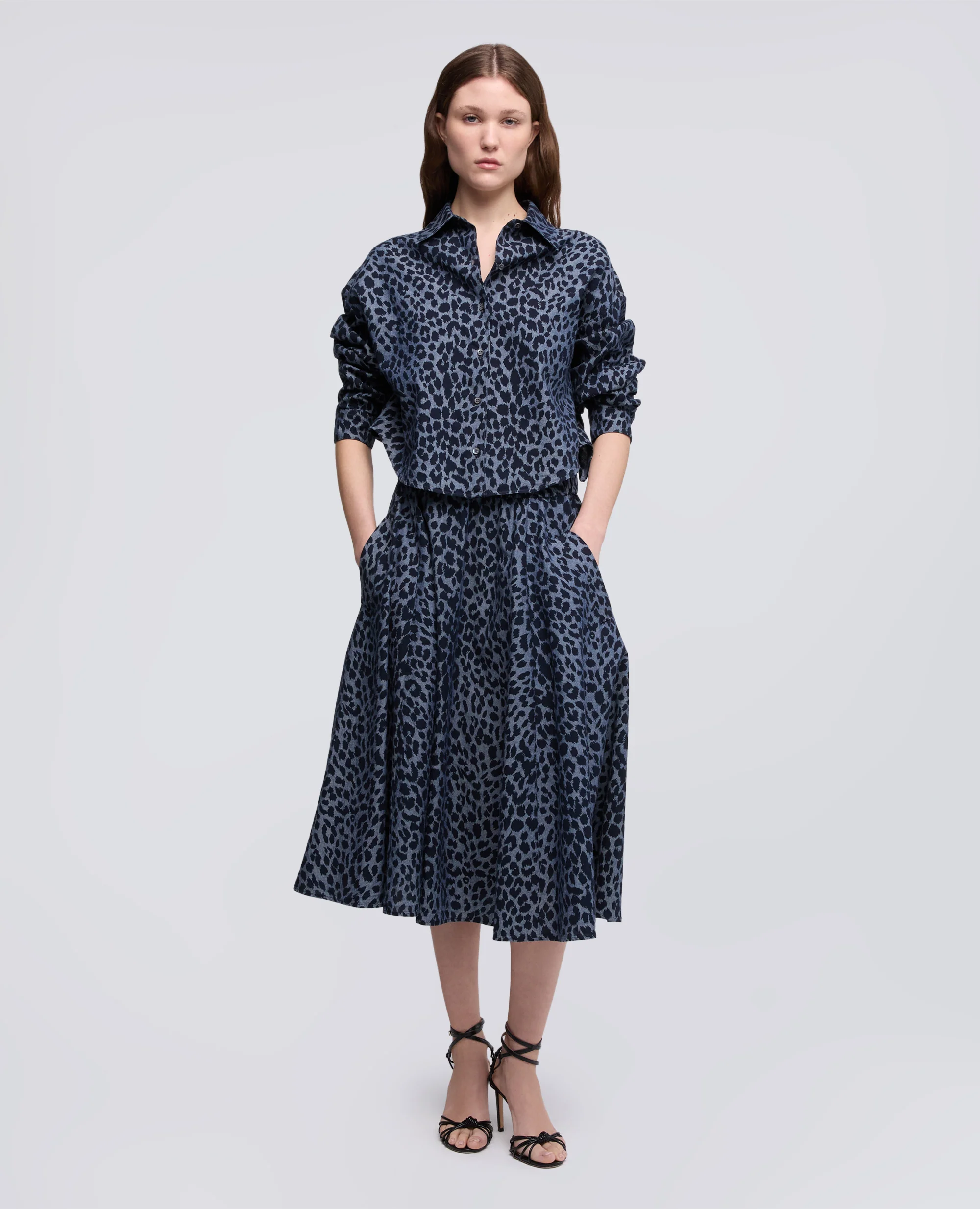 GONNA IN CHAMBRAY DI COTONE GIAPPONESE - ANIMALIER - Image 2