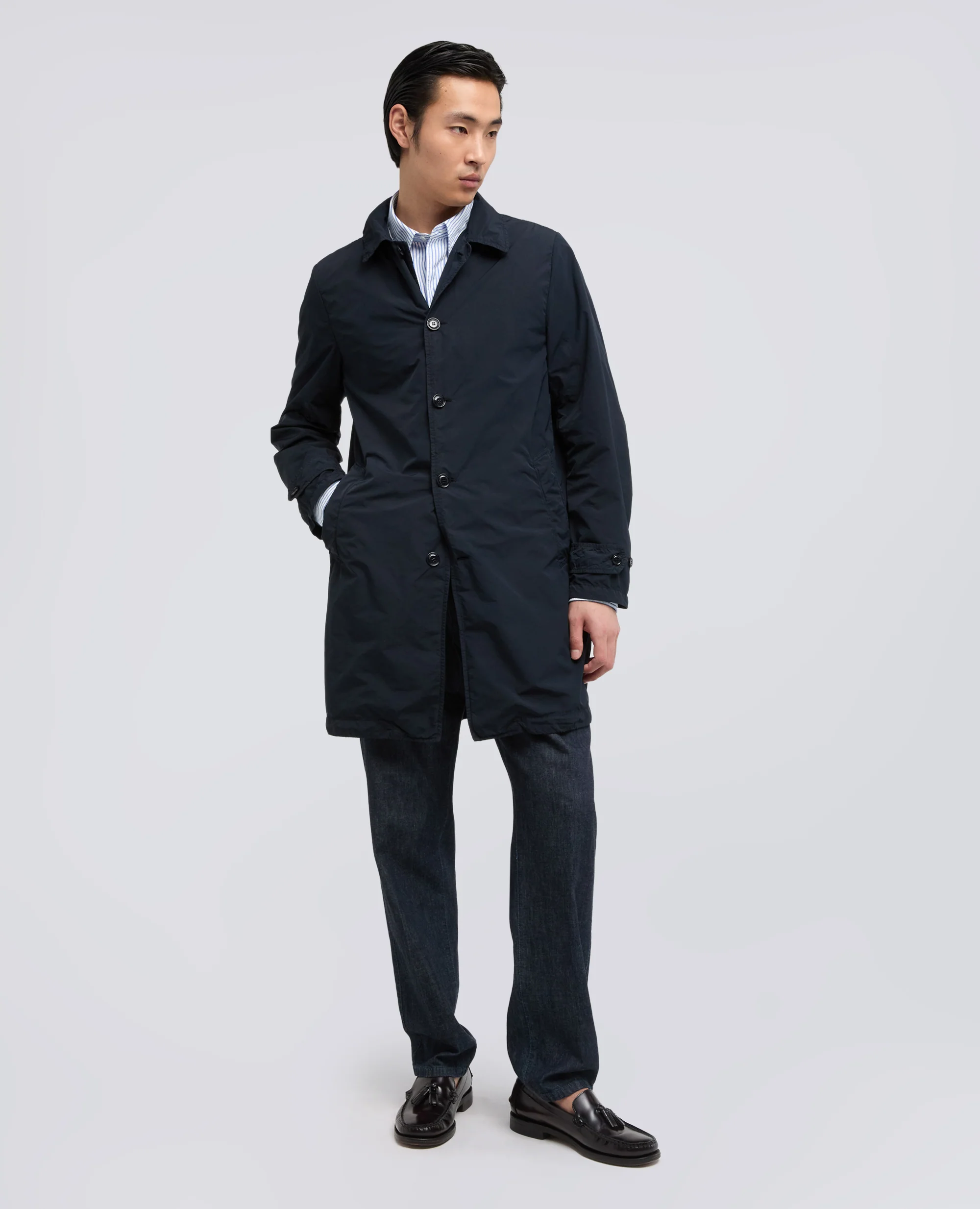 IMPERMEABILE IN POLIESTERE E NYLON COMPATTO - NAVY - Image 2