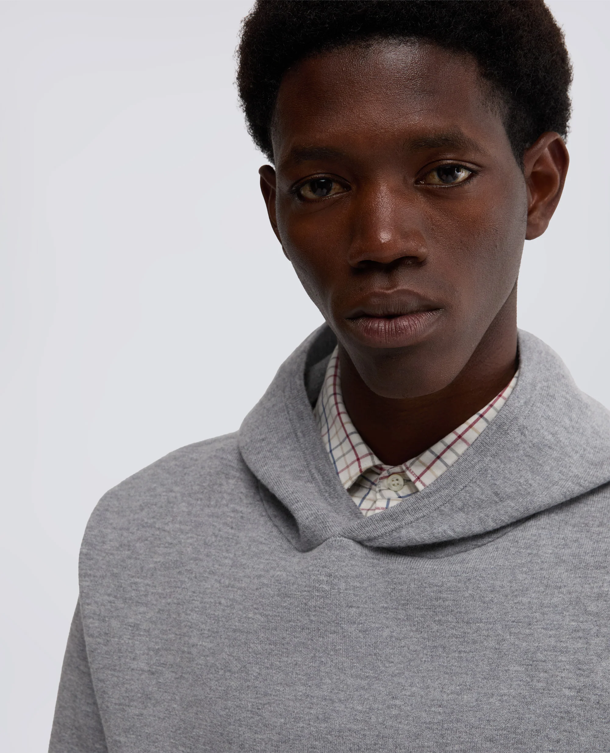 MAGLIA CON CAPPUCCIO IN LANA E COTONE - GRIGIO - Image 4