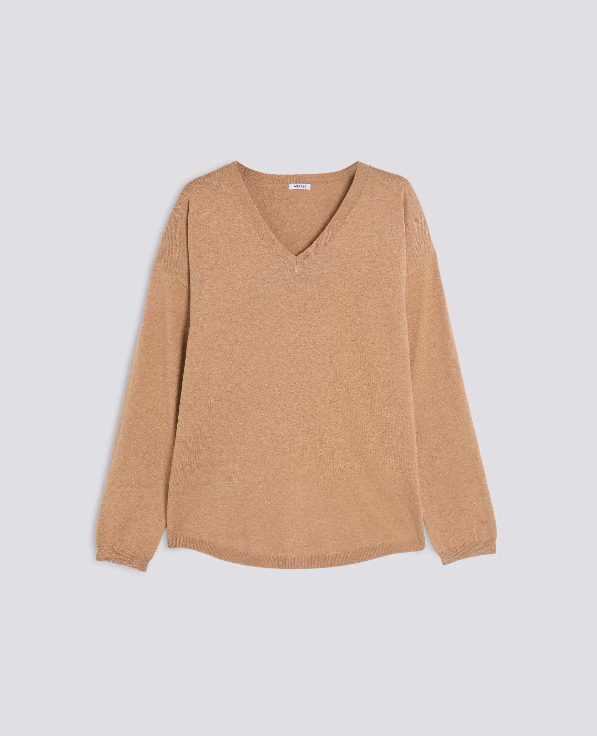 MAGLIA IN MISTO COTONE, LANA E CASHMERE CON SCOLLO A V - BEIGE
