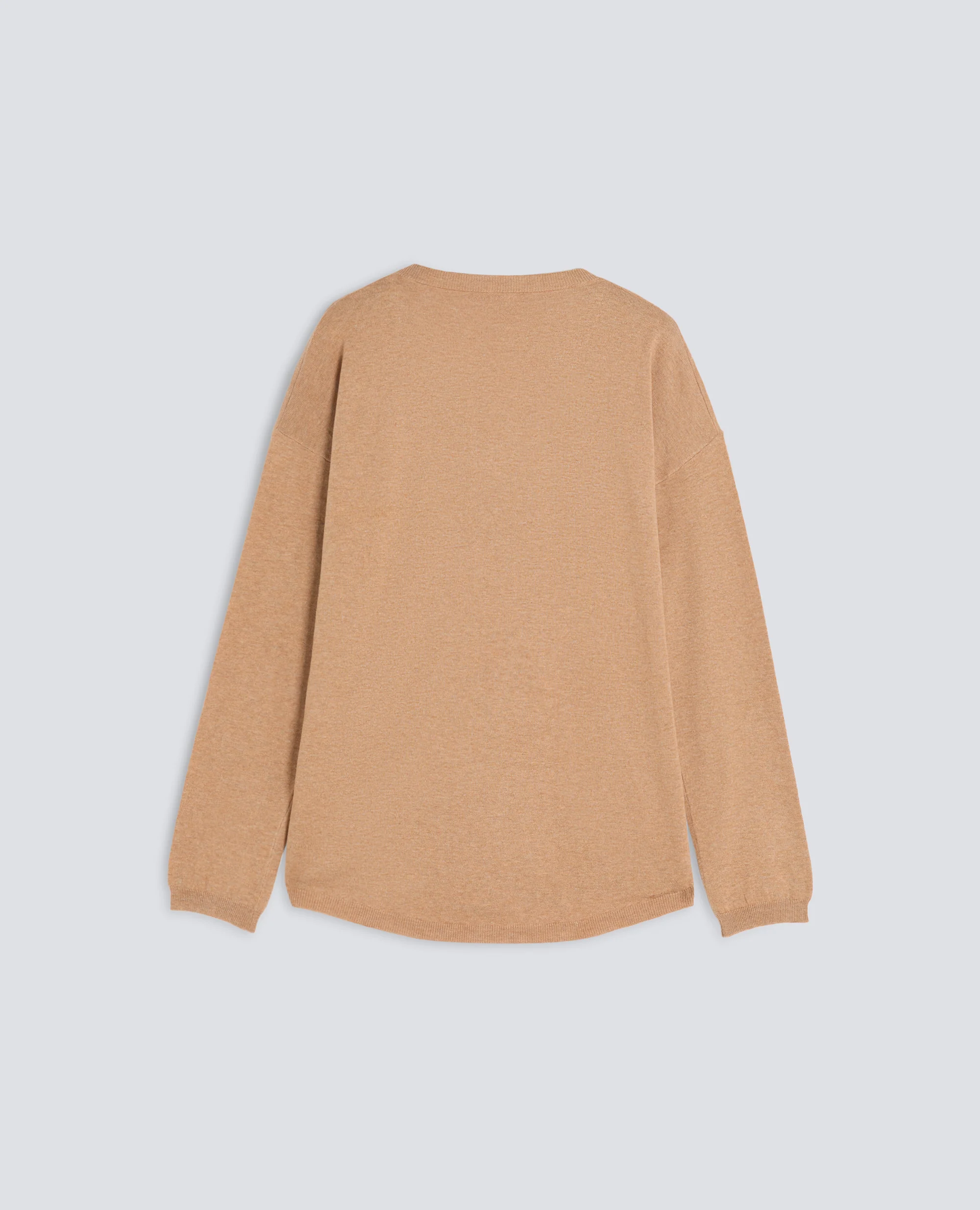 MAGLIA IN MISTO COTONE, LANA E CASHMERE CON SCOLLO A V - BEIGE - Image 2