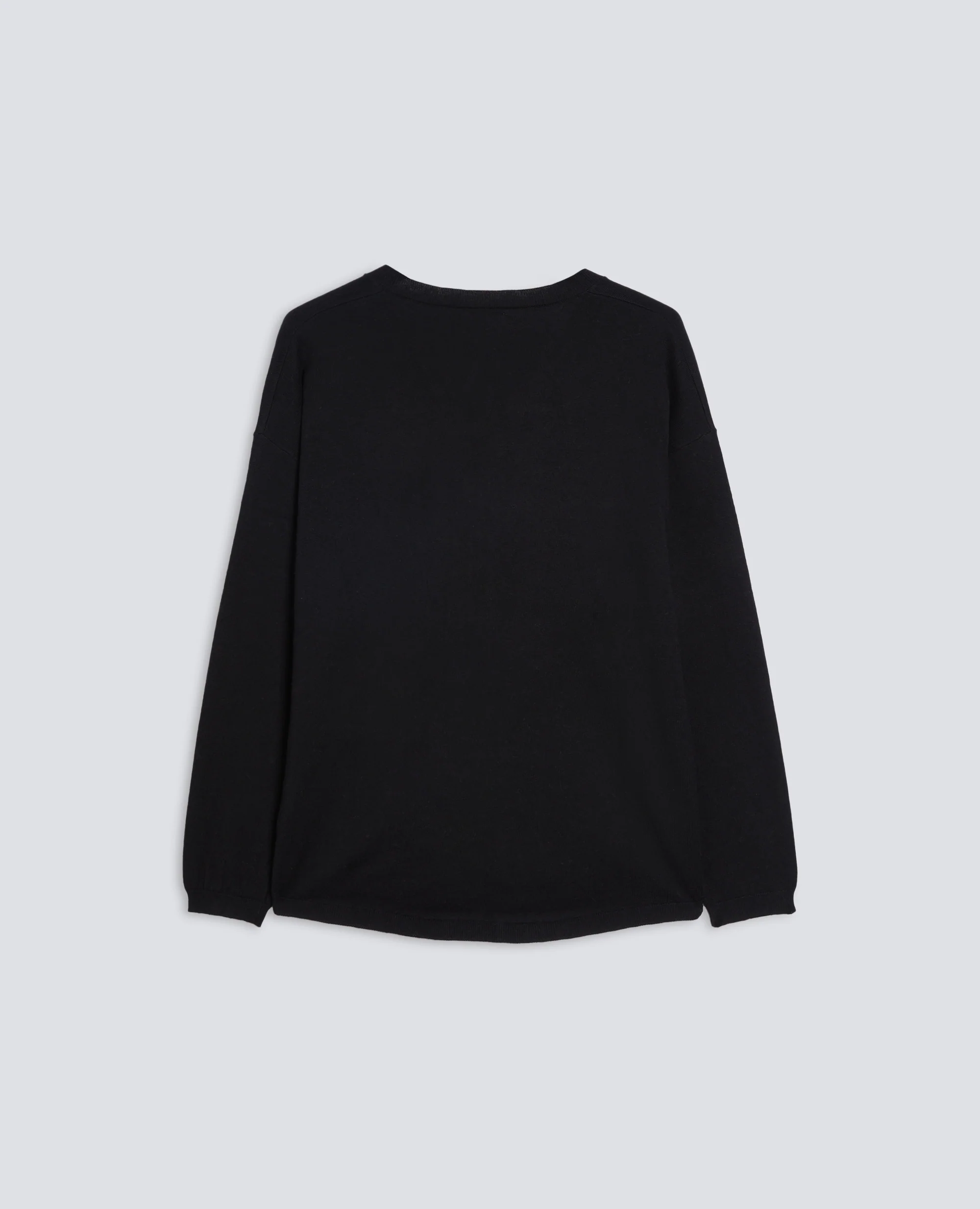 MAGLIA IN MISTO COTONE, LANA E CASHMERE CON SCOLLO A V - NERO - Image 2